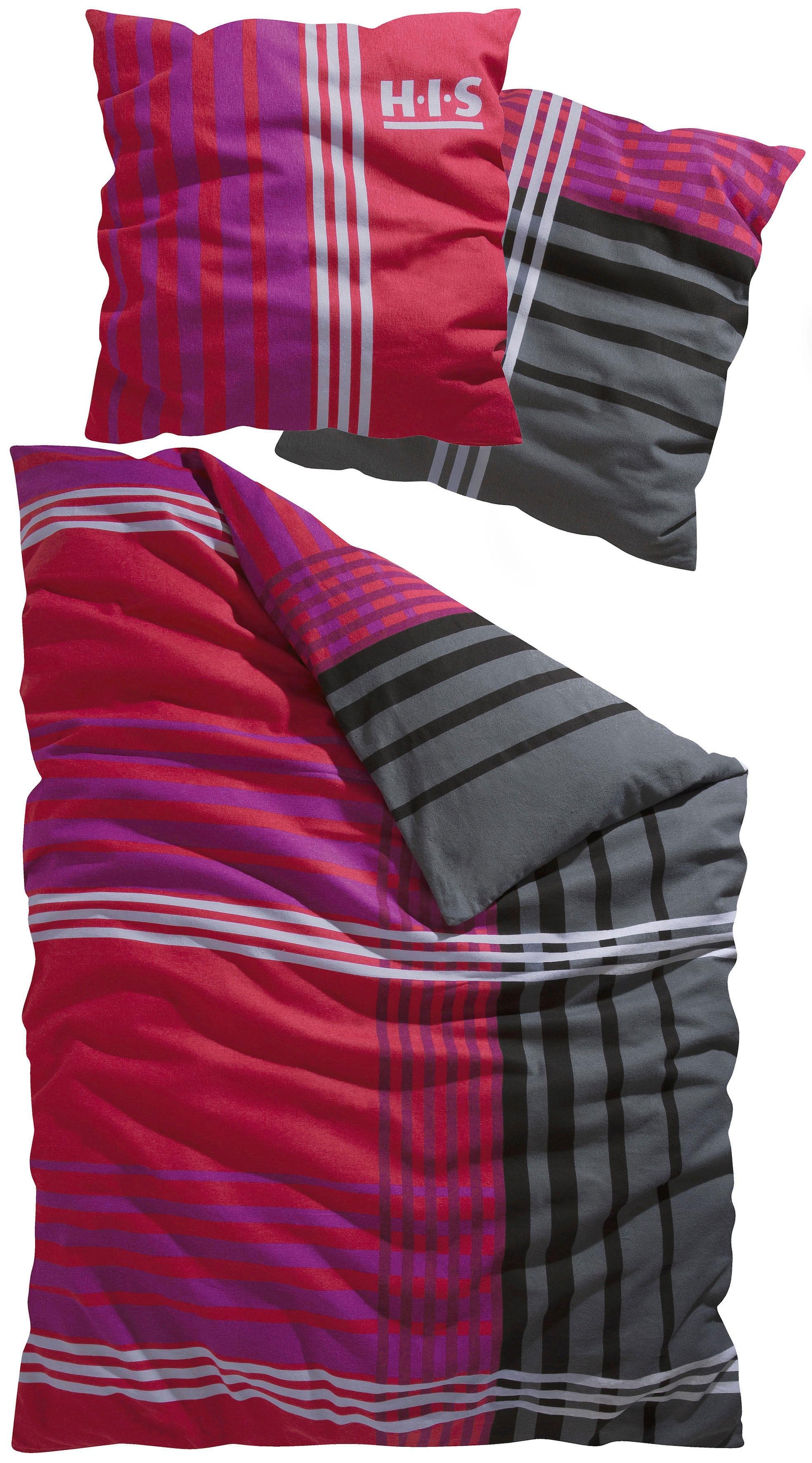 »Philip«, in Baumwolle, Qualität, die H.I.S Reißverschluss, Design, Green aus 100% made Karo Set Kopfkissenbezug Bettwäsche in Bettwäsche sportlichen im Cotton zertifiziert Africa, mit Made und unterstützt Renforcé Bett- Initiative