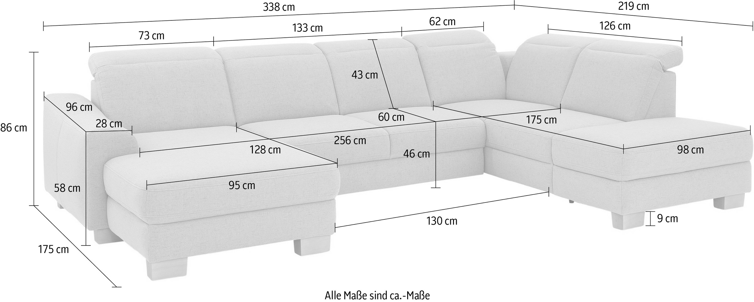 Home affaire Wohnlandschaft »Dundee U-Form« wahlweise mit Kopfteilverstellung und zusätzlich mit Bettfunktion
