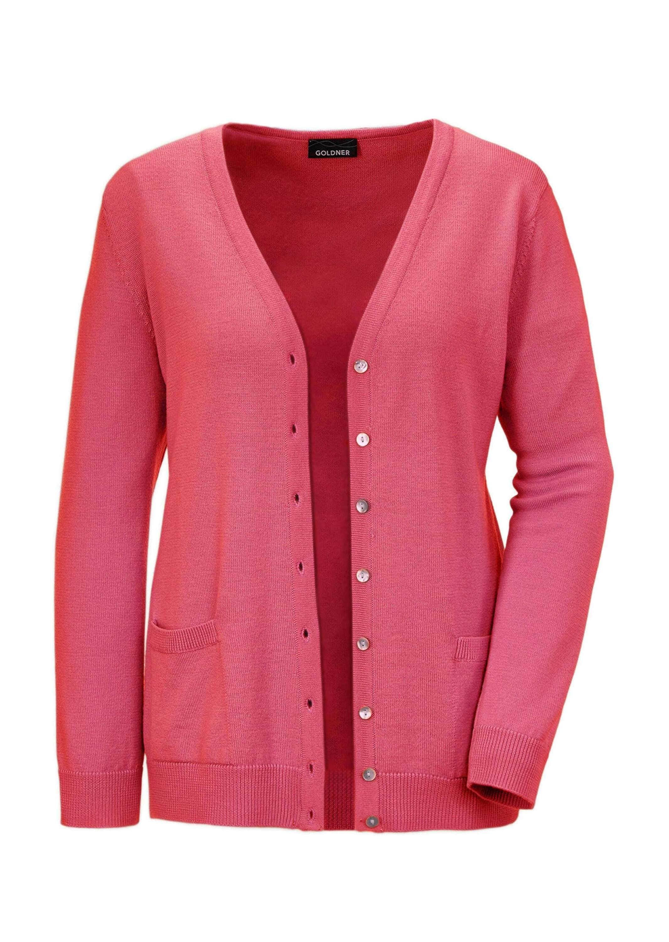 GOLDNER Strickjacke »Kurzgröße Uni Merino-Cardigan Langarm« Rippenbündchen