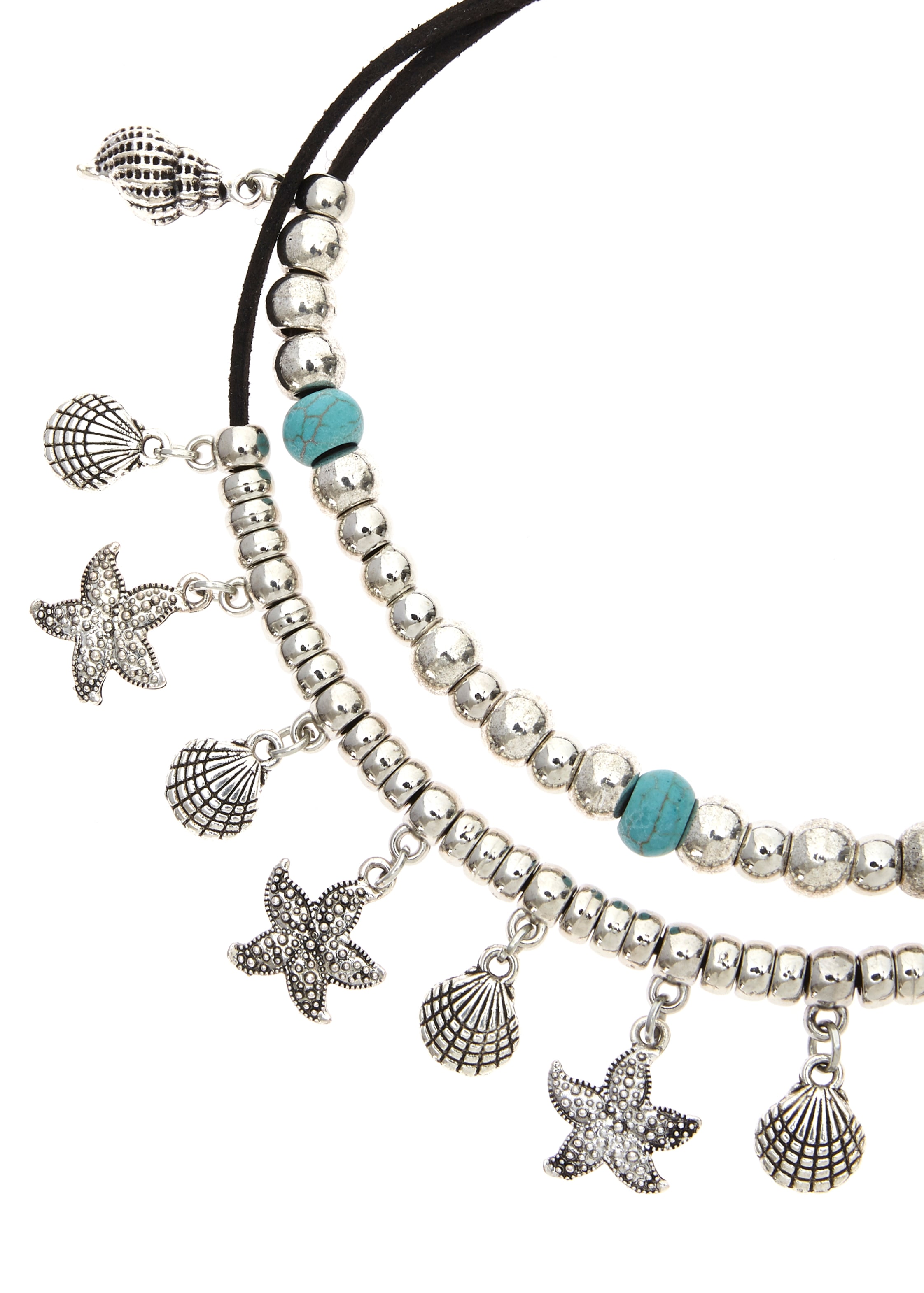 LASCANA Fußkette mit Anhänger »in Layer Look«, 2 reihiges Fußkettchen mit muschelförmige Anhänger
