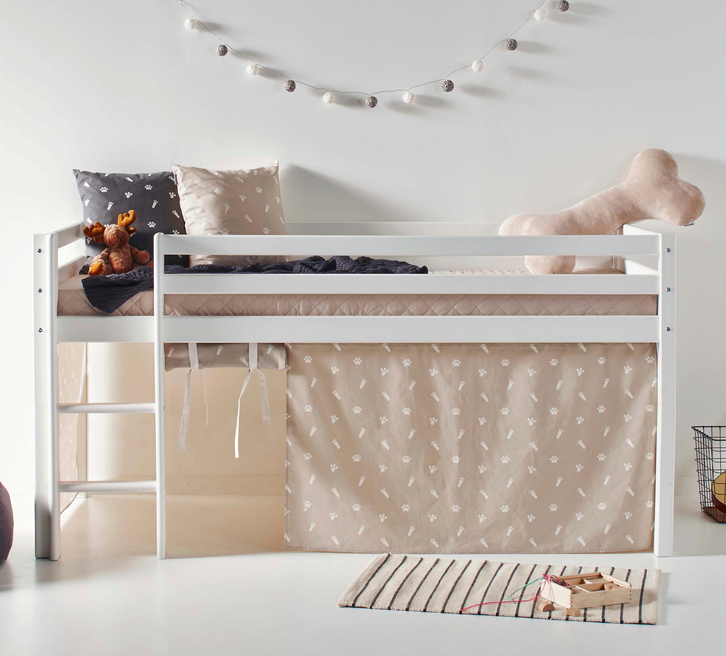 Hoppekids Hochbett »ECO Dream, Kinderbett, Spielbett, Halbhohes Bett aus Massivholz«, inkl. Vorhang-Set Creator, Bettgröße & Matratze wählbar