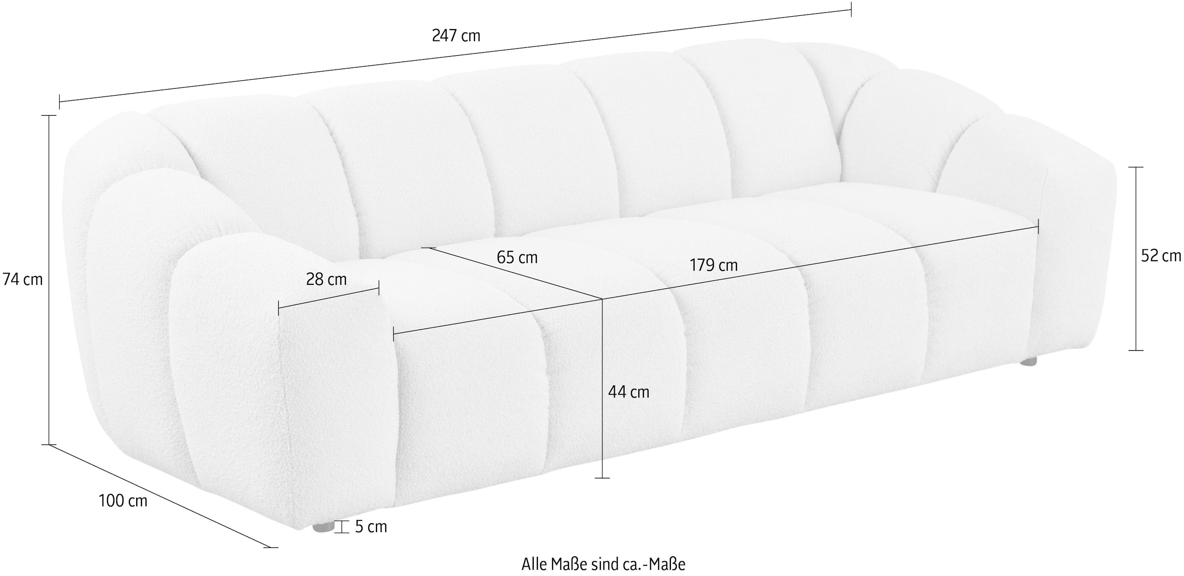 andas 3-Sitzer »Maribik«, Big-Sofa, recycelter Boucle-Stoff, plüschig, Breite 247 cm