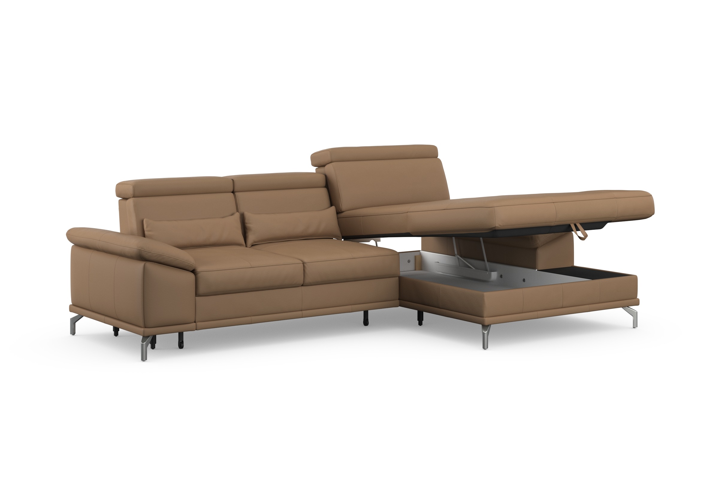 sit&more Ecksofa »Cabrio L-Form, mit Sitztiefenverstellung, Arm- und Kopfteilverstellung«, 2 Nierenkissen, Federkern, optional Bettfunktion und Stauraum