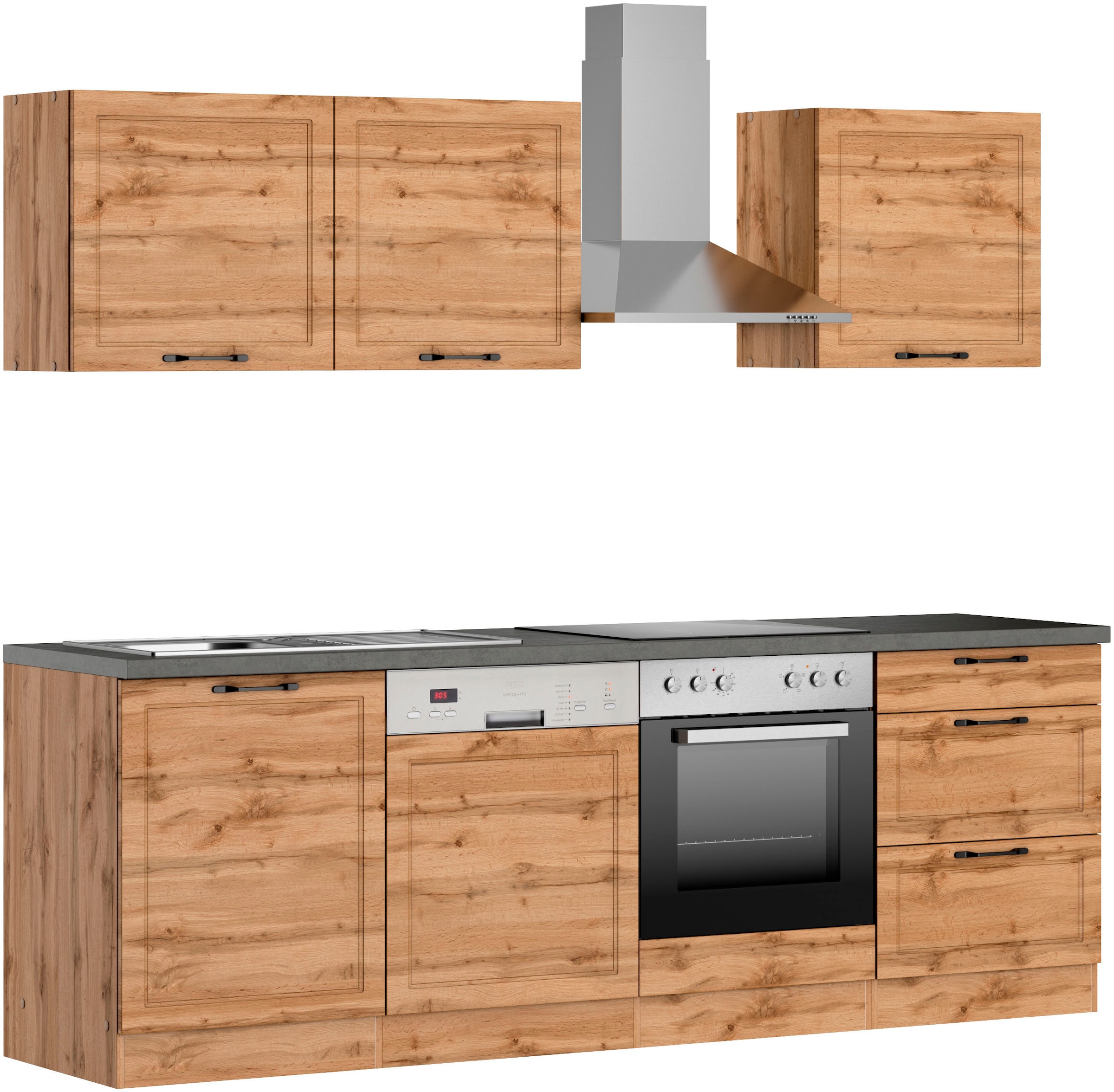 KOCHSTATION Küchenzeile »KS-Lani, mit MDF-Fronten« Breite 240 cm, wahlweise mit E-Geräten, Höhen-Ausgleichsfüße 0-4 cm