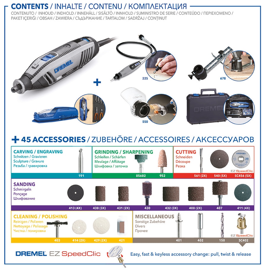 DREMEL Elektro-Multifunktionswerkzeug »DREMEL® 4250 (4250-3/45)«, 3x Vorsatzgeräte, 45x Zubehör