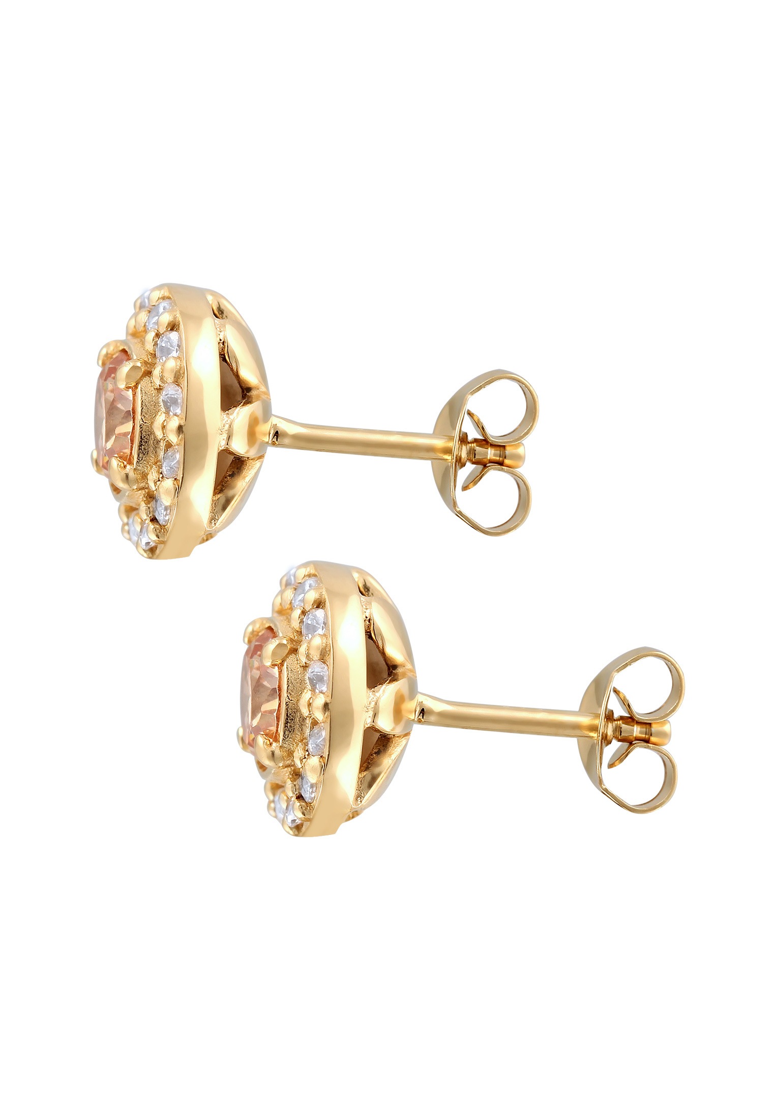 Elli Premium Paar Ohrstecker »Ohrringe Ohrstecker Rund Morganite Pfirsich 925 Sterling Silber«