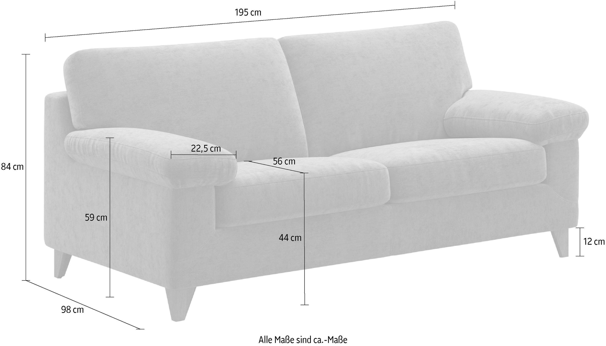 machalke® 2,5-Sitzer »diego«, mit weichen Armlehnen, Füße wengefarben, Breite 195 cm