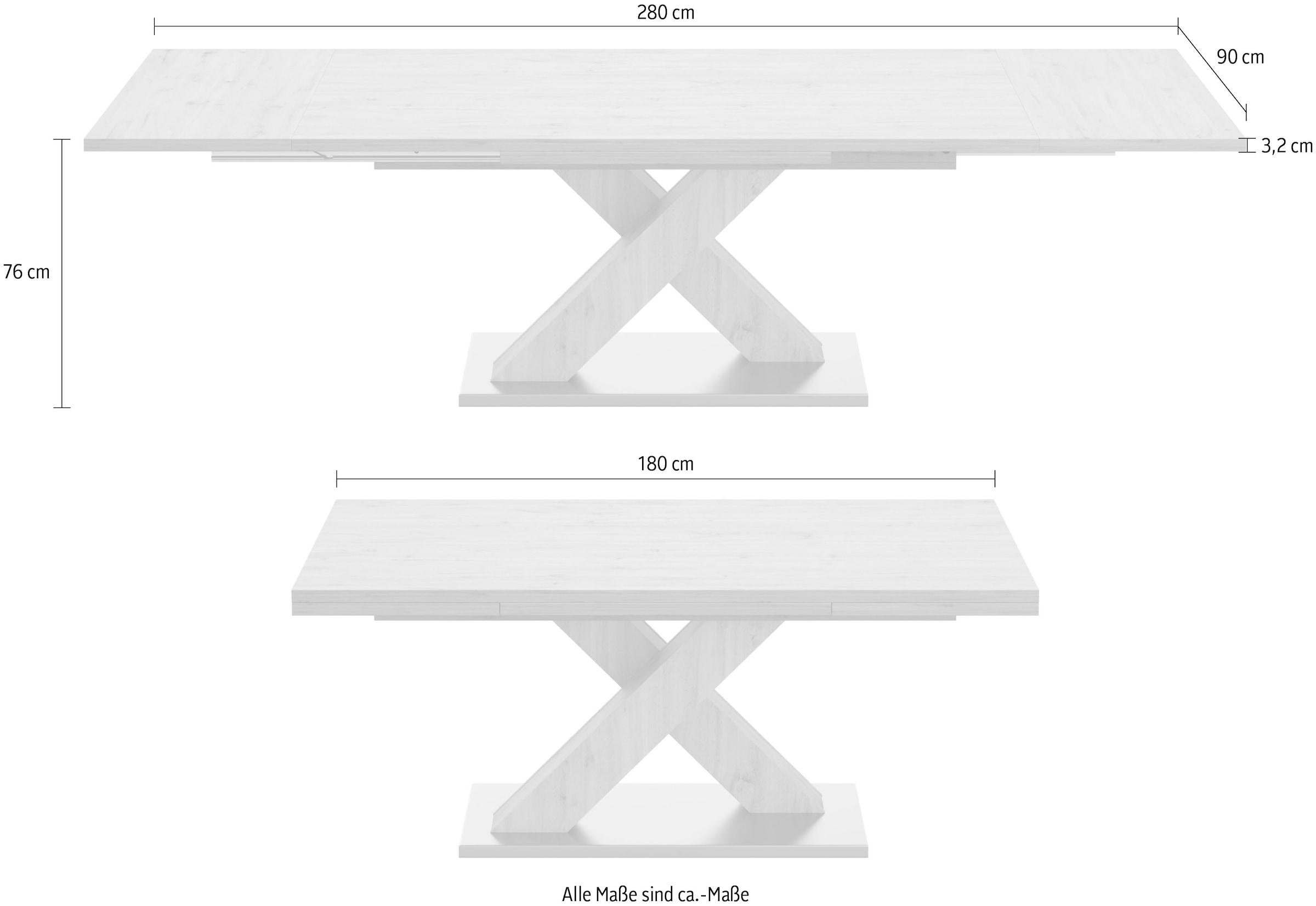 X-Gestell auf mit 180-280 in graphit bestellen Esstisch Breite Rechnung Mäusbacher »Komfort und cm mit C«, Auszugsfunktion,