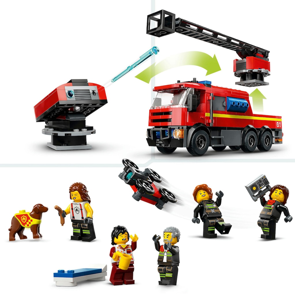 LEGO® Konstruktionsspielsteine »Feuerwehrstation mit Drehleiterfahrzeug (60414), LEGO City«, (843 St.)