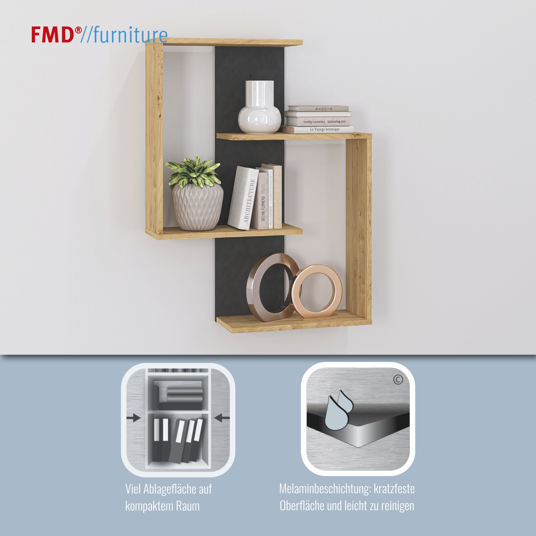 FMD Wandregal »Kreta« Wandregal mit 4 Ablageflächen