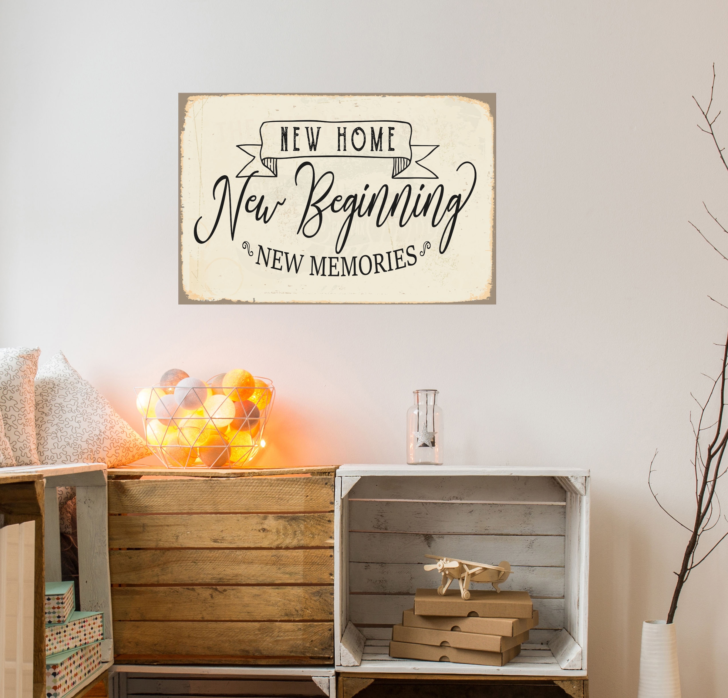 queence Metallbild »New Beginning«, Sprüche-Schriftzug-Sprüche-Sprüche & Texte-Motivationsbilder, (1 St.), Stahlschild, Blechschild, Spruch, Einzug, Gastgeschenk, Motivation