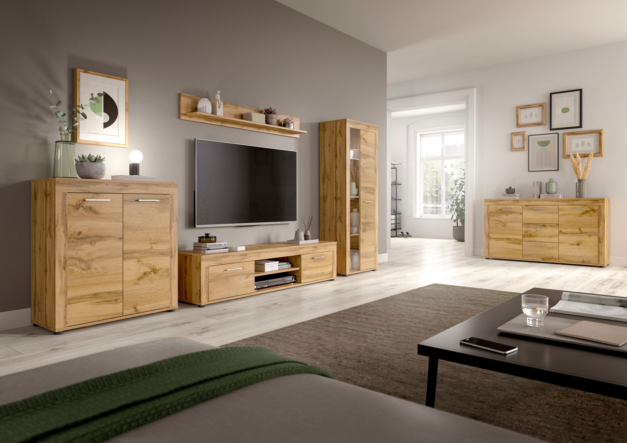INOSIGN Highboard »Aosta, Höhe 88 cm, in verschiedenen Farbausführungen«, mit 2 Türen und 3 Fächern, Wohnzimmer, Kommode, Schrank