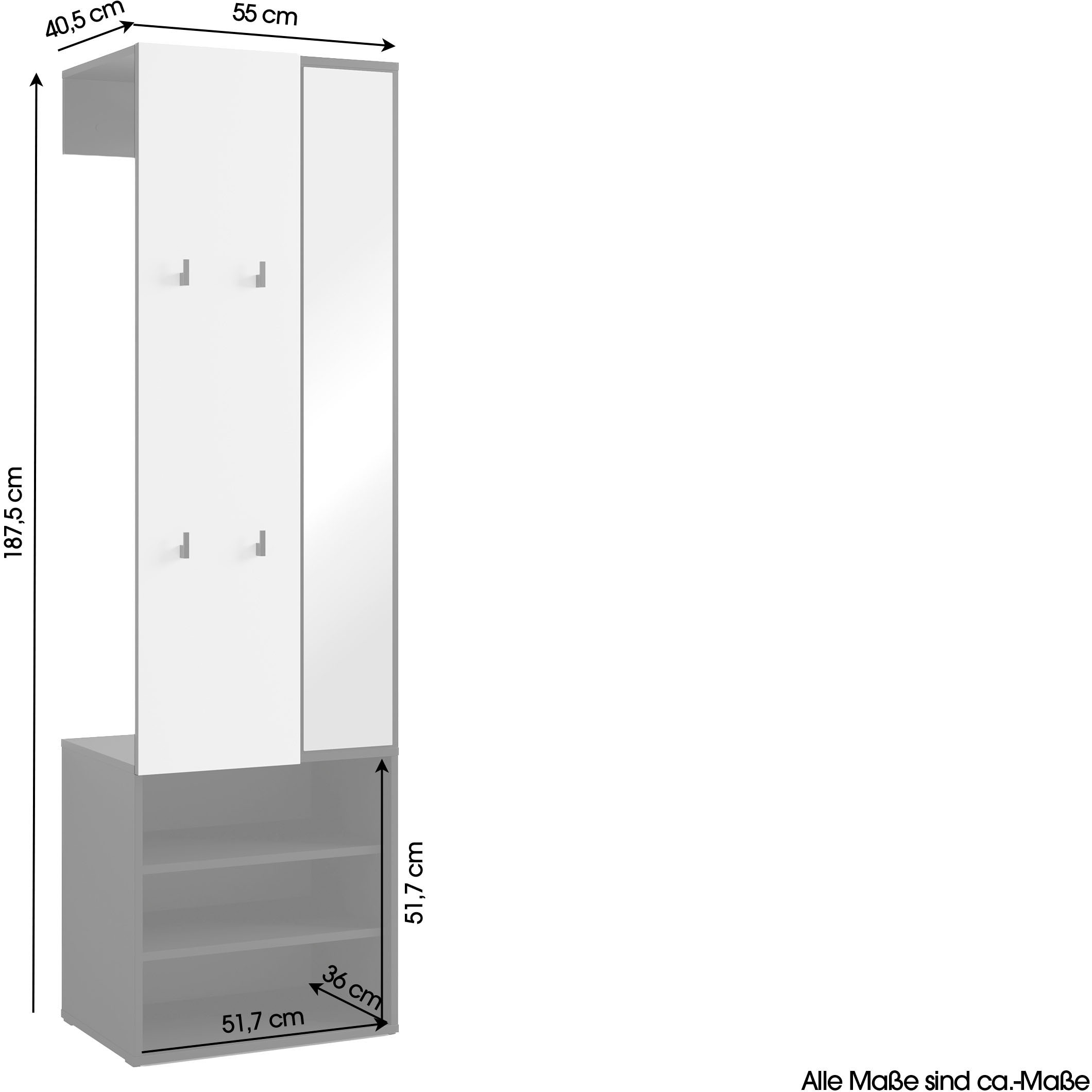 byLIVING Kompaktgarderobe »Dielen - Set Andorra« 1 Stk. tlg. maximale Ordnung auf wenig Fläche mit Spiegel, Kleiderstange und Haken