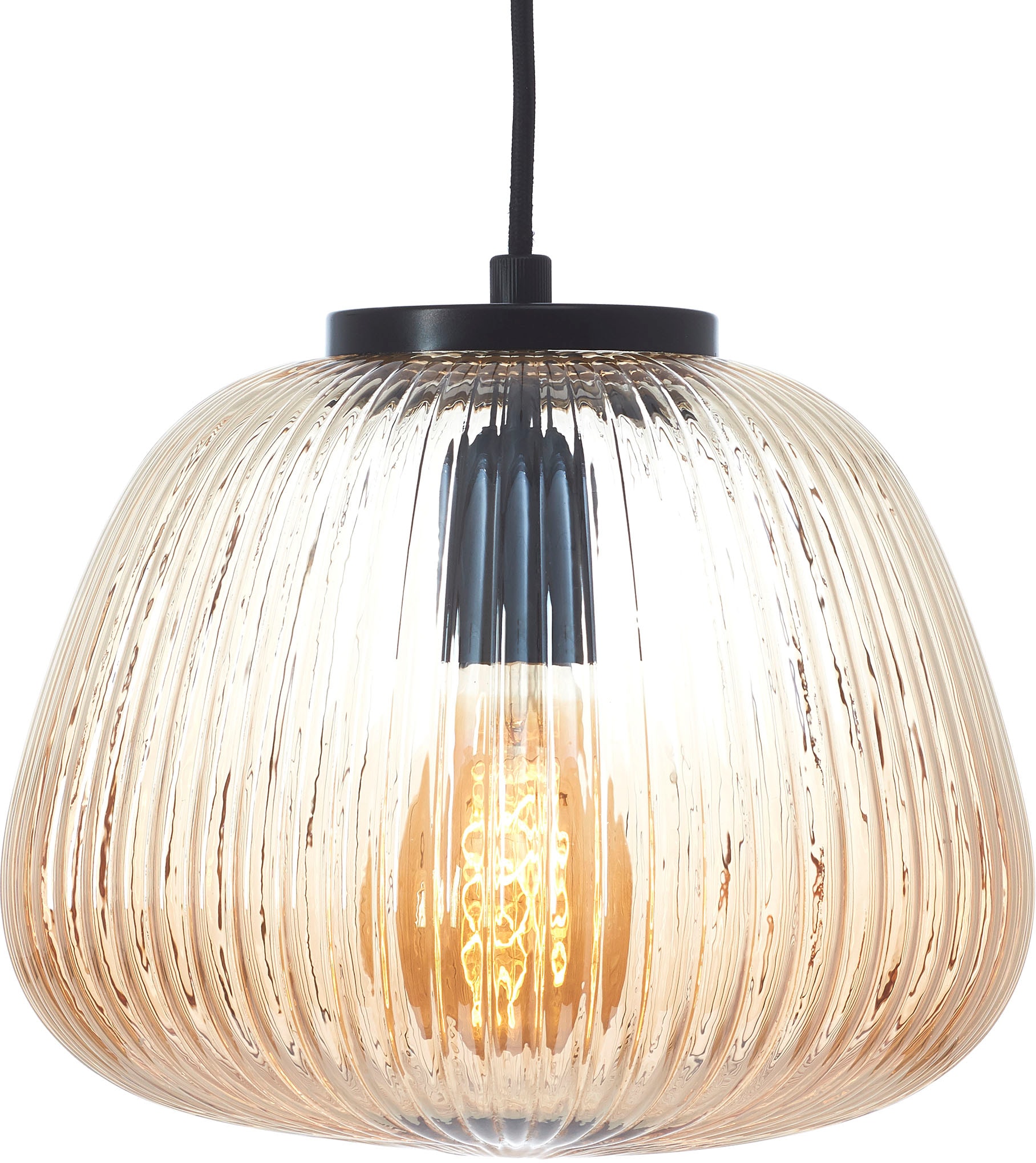 Brilliant Pendelleuchte »Kaizen«, 1 flammig, Leuchtmittel E27 | ohne Leuchtmittel, Riffelglas, D 25 cm, E27, kürzbar, Amber-Bernsteinfarben