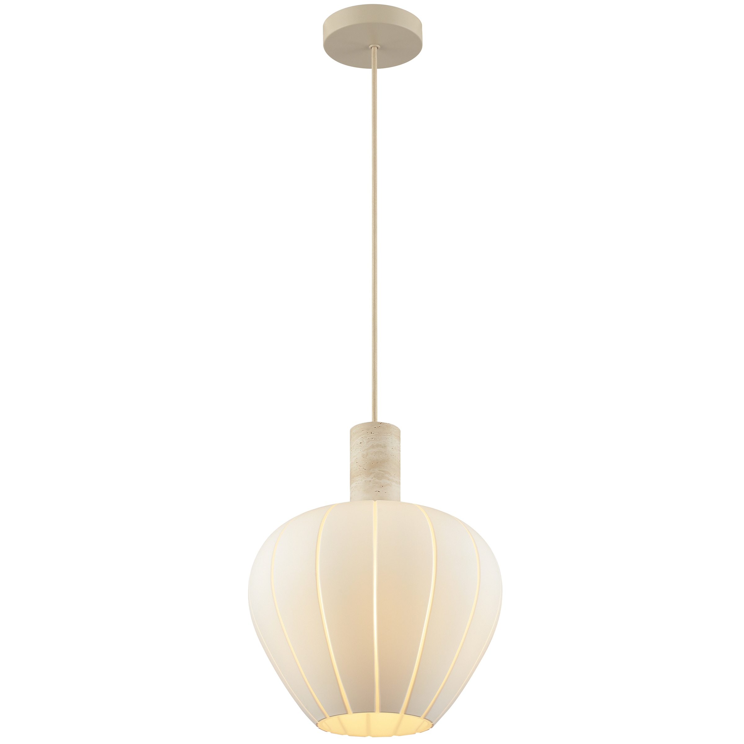lumiCouture Pendelleuchte »Annie« E27 1 Stk. Höhe 150 cm, E27, Kabel kürzbar, Glas/Travertin Stein, weiß beige