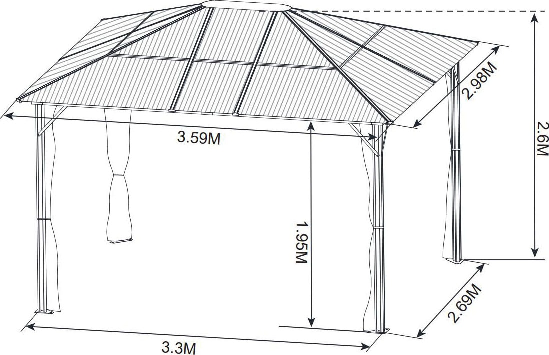 KONIFERA Pavillon »Aruba 2.0«, in Sockelmaß: 300x300 cm oder 365x300 cm