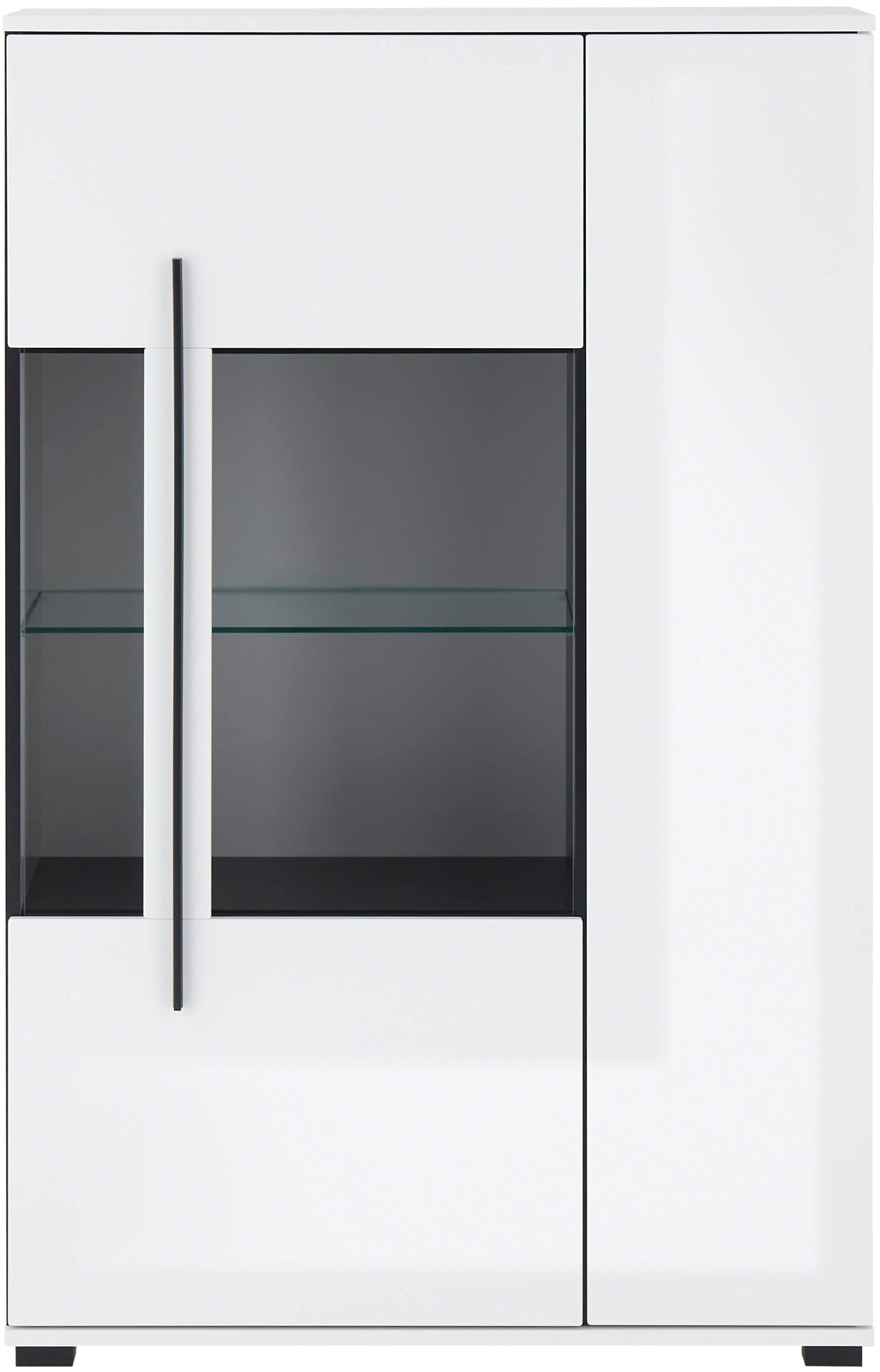 INOSIGN Vitrine »Cantara, Vitrinenschrank in Eiche Evoke oder weiß, Standvitrine«, schwarzer Stangengriff, ausreichend Stauraum, vielseitig einsetzbar