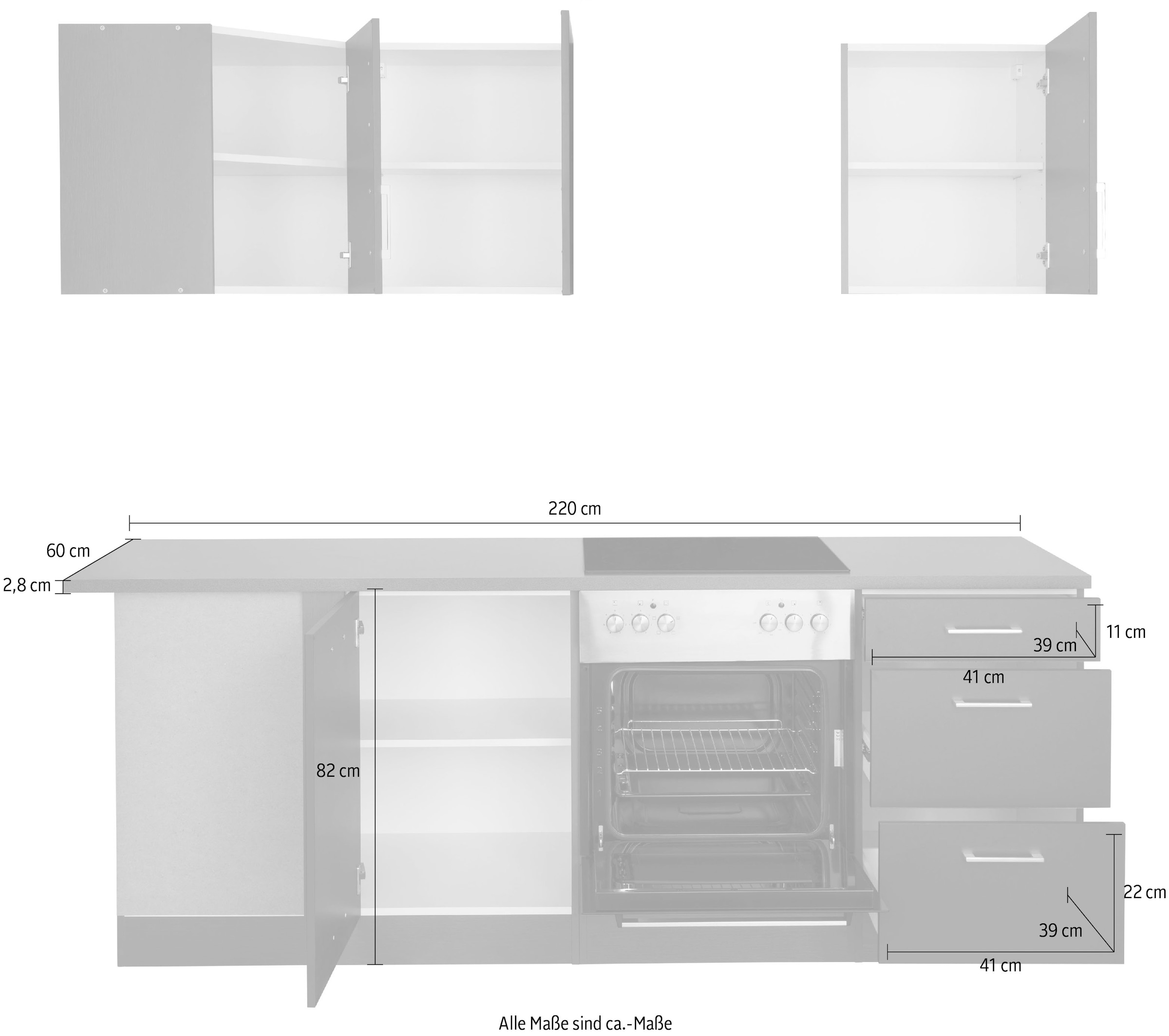 KOCHSTATION Winkelküche »KS-Paris«, ohne E-Geräte, Stellbreite 220/220 cm
