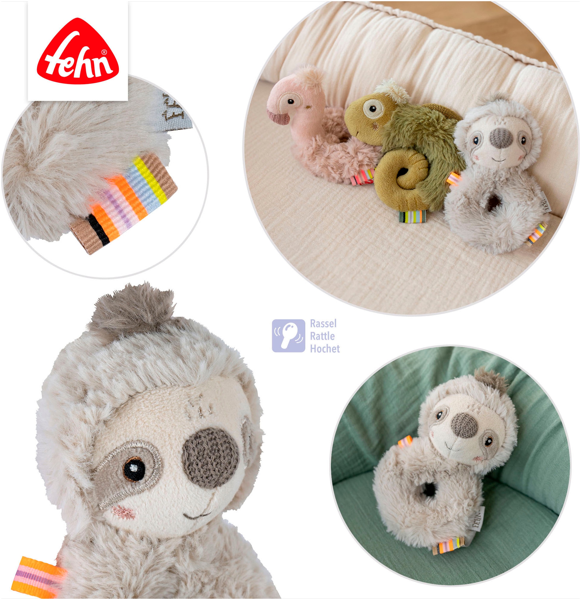 Fehn Greifspielzeug »Lazy, Crazy & Pink, Ring-Greifling Faultier«