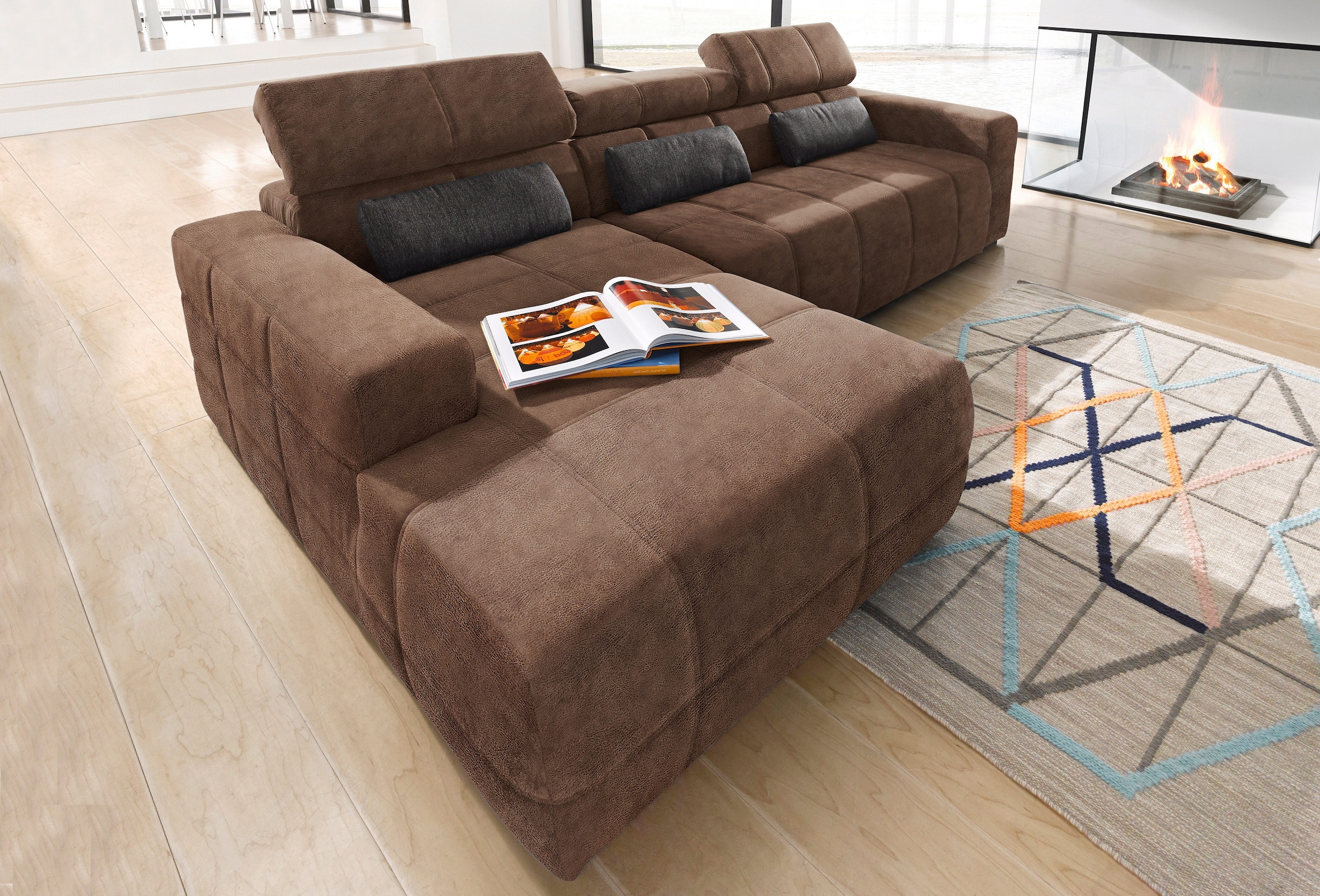 DOMO collection Ecksofa »Brandon B/T/H: 289/177/80 cm, belastbar bis 140kg/ Sitz, auch in Cord«, mit Kopfteilverstellung, wahlweise Sitztiefenverstellung, L-Form