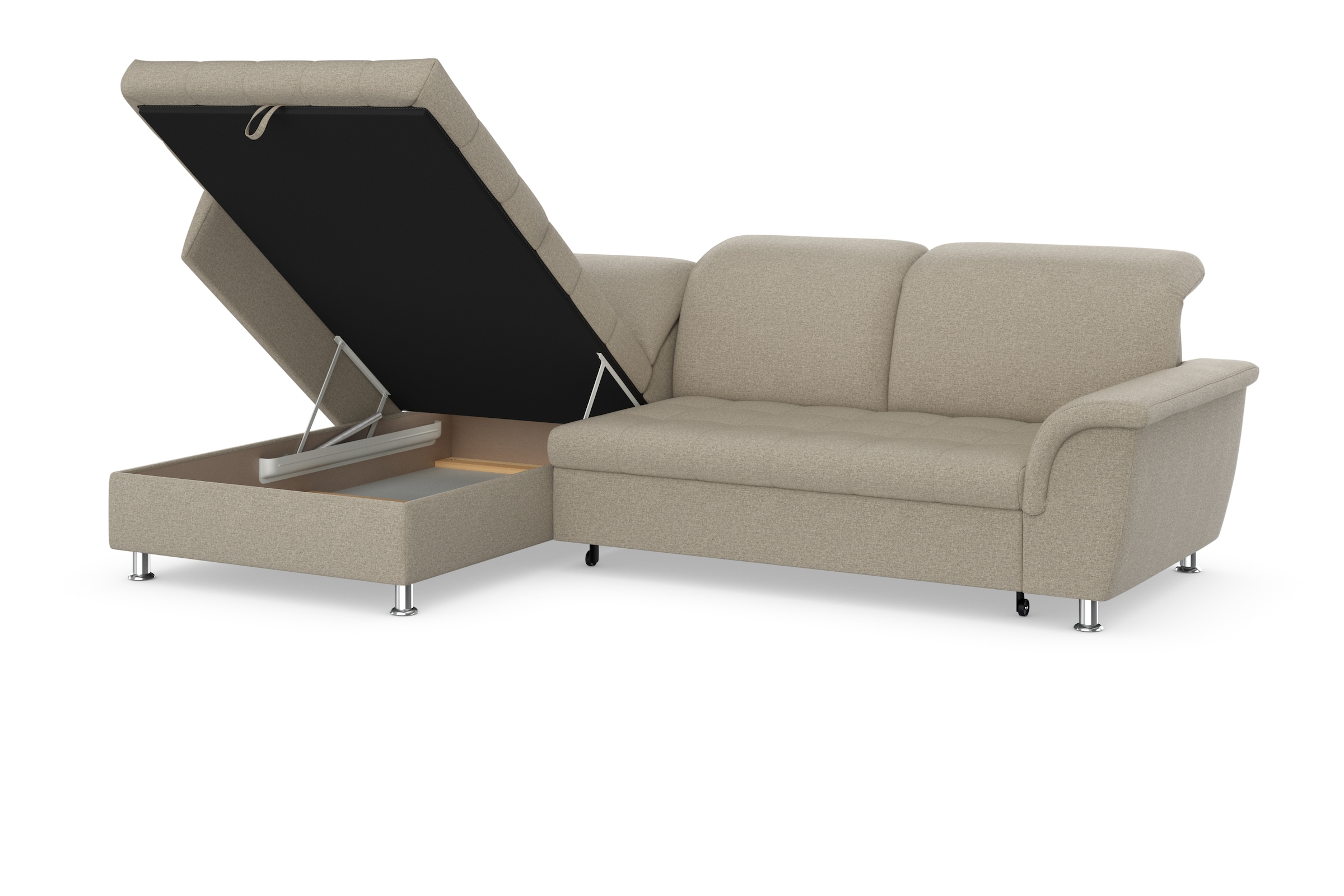 DOMO collection Ecksofa Franzi, wahlweise mit Bettfunktion, Bettkasten und Kopfteilverstellung