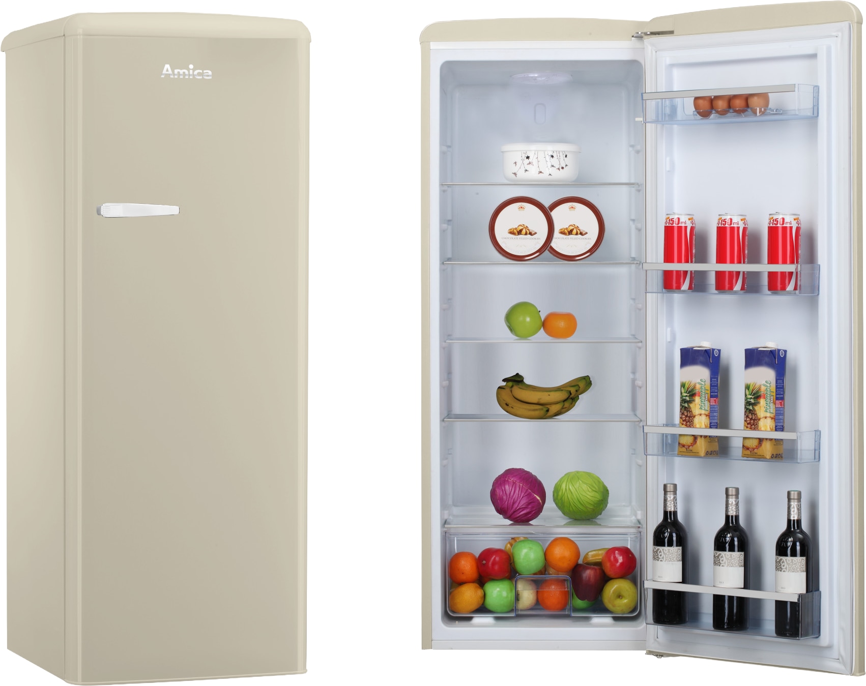 Amica Vollraumkühlschrank Retro »VKSR 354 155 B« 144 cm hoch 55 cm breit Viel Raum für Frische – leise, hell und flexibel sortiert