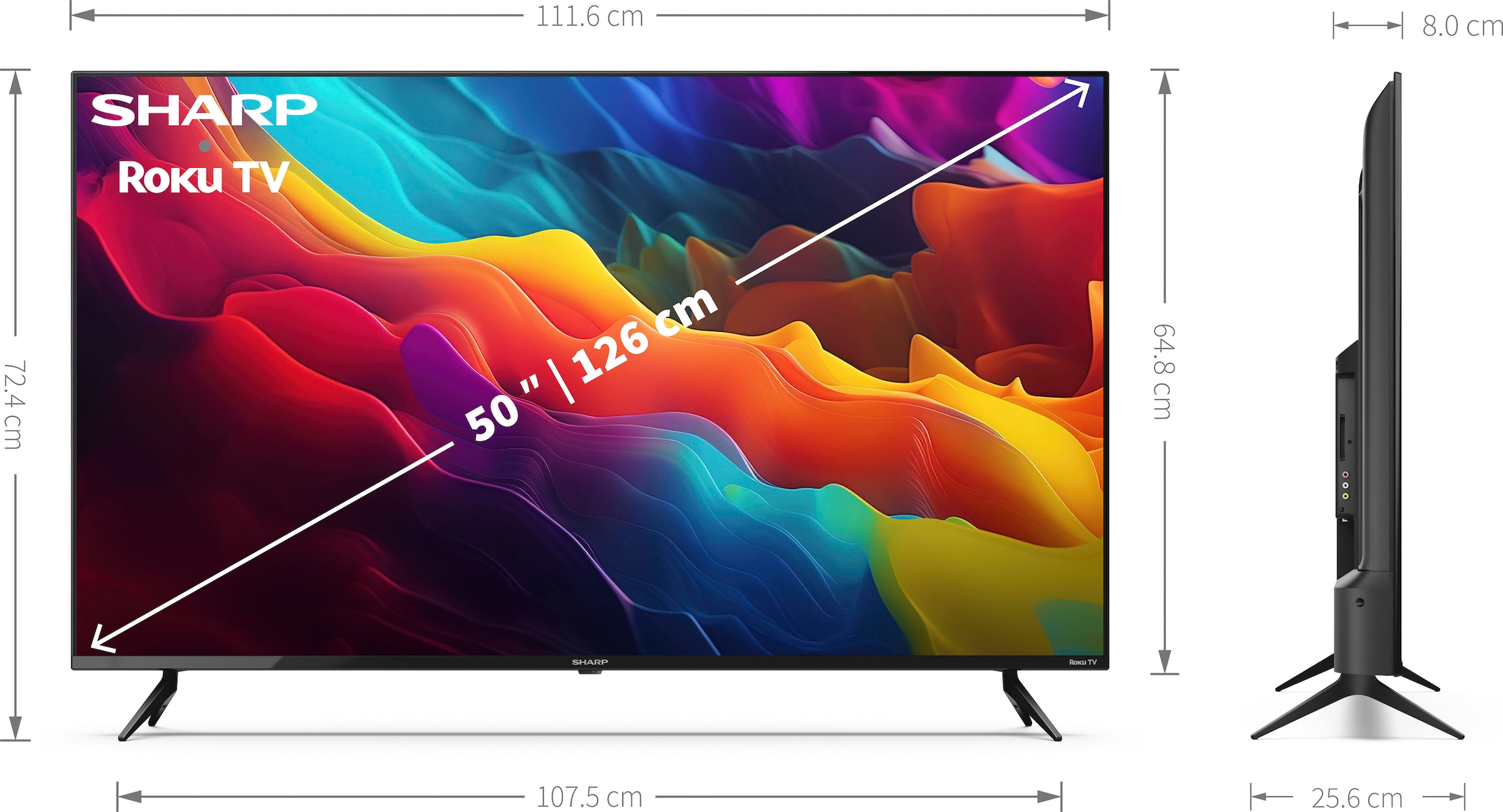 Sharp LED-Fernseher »50FJ2E«, 4K Ultra HD, Smart-TV, Roku TV nur in Deutschland verfügbar, Rahmenlos, HDR10, Dolby Digital