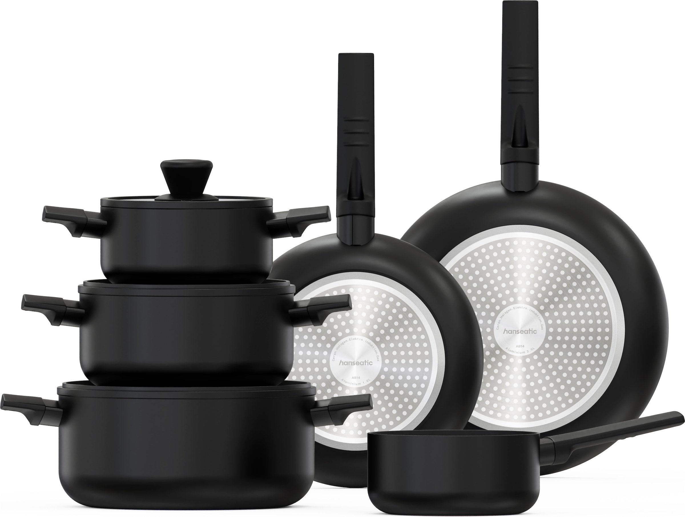 Hanseatic Topf-Set »ALU SCANDI, mit Antihaftbeschichtung« Set, Stielkasserolle 16 cm, Kochtopf 16/20/24 cm, Bratpfanne 24/28 cm, 9 tlg. Aluminium