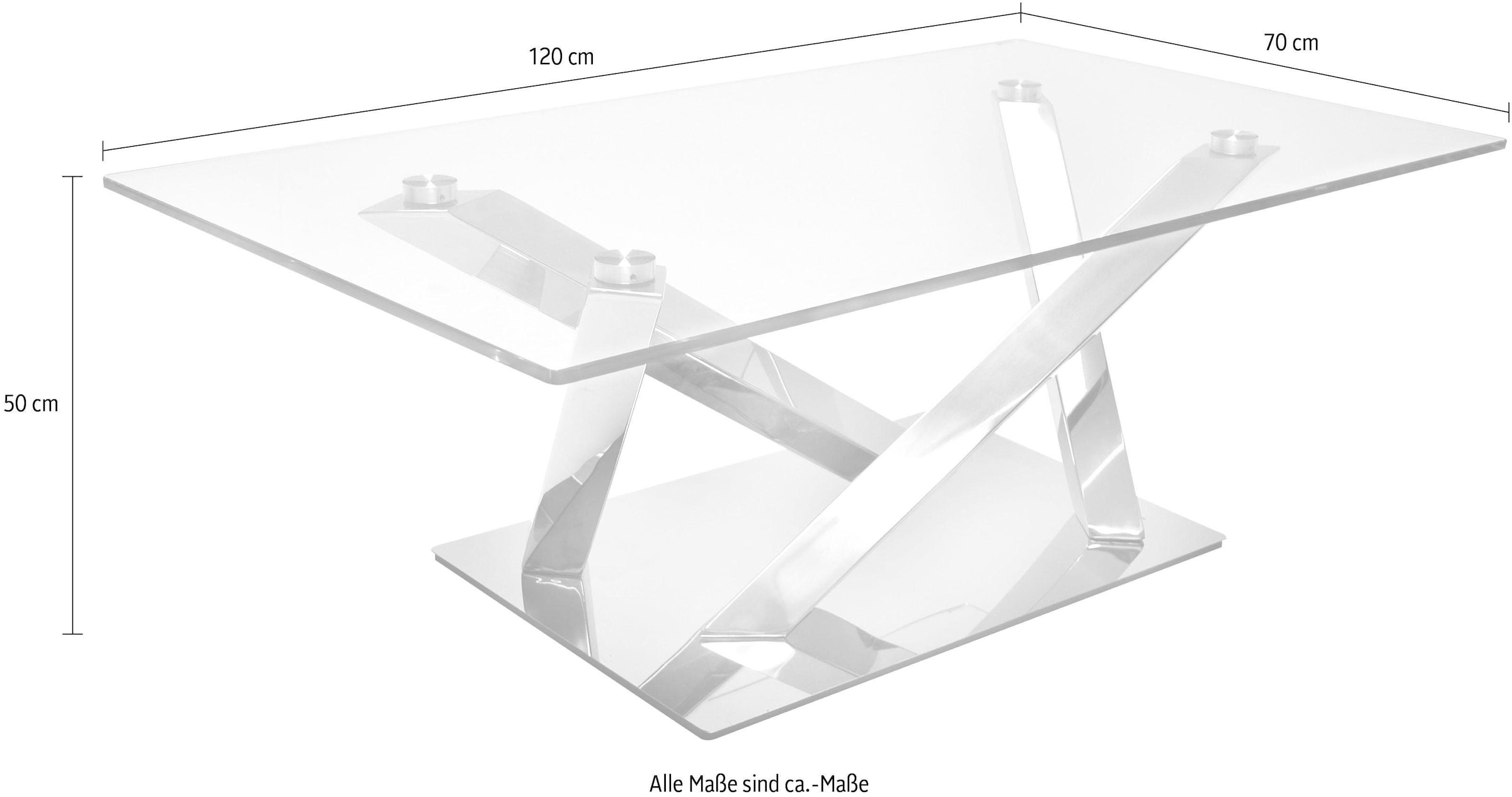 rechteckiger mit Chrom »Micado«, kaufen auf Leonique aus und Untergestell Glasplatte Rechnung modernem Couchtisch