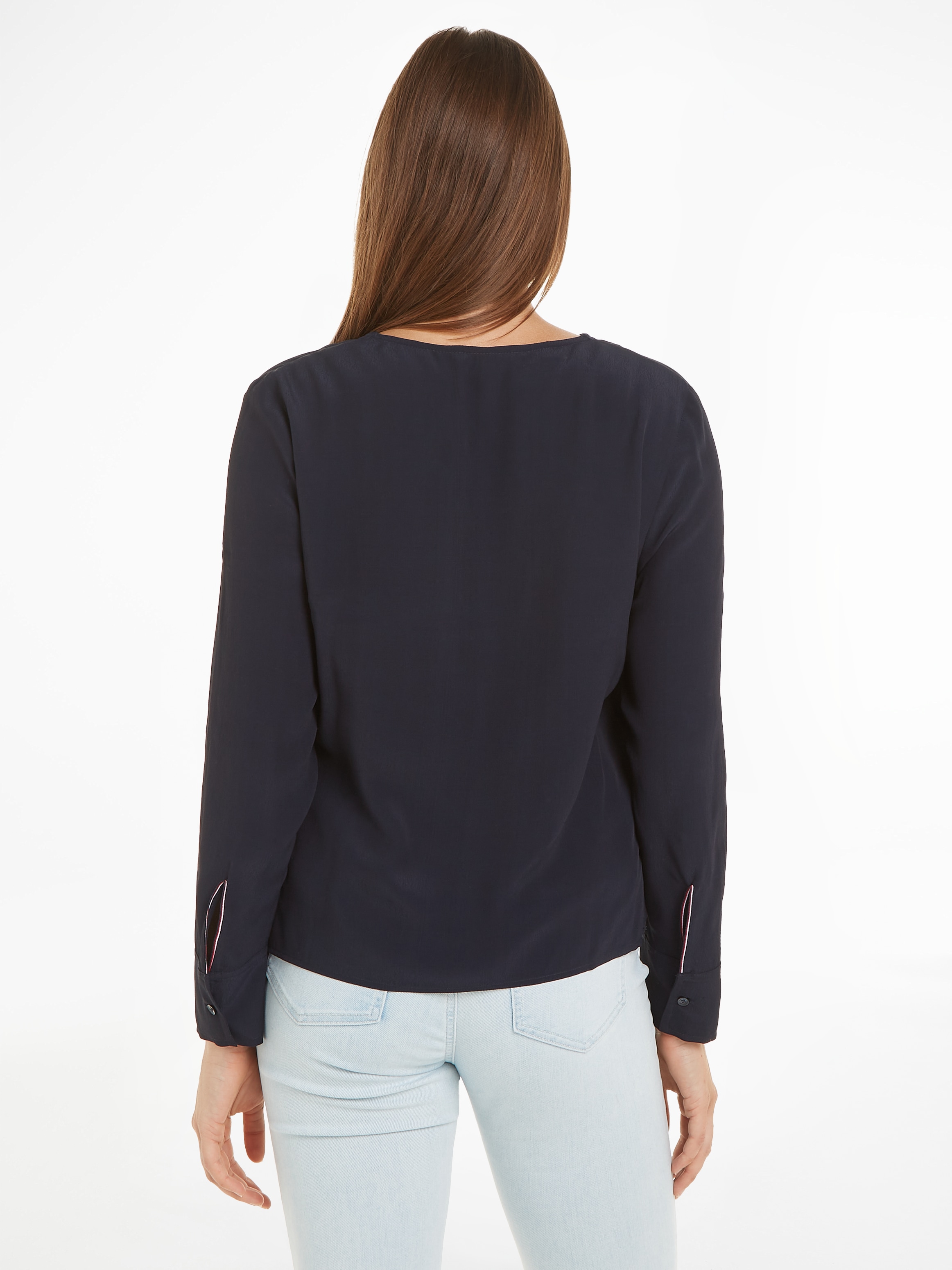 Tommy Hilfiger Langarmbluse »VISCOSE CREPE V-NECK BLOUSE«, in Unifarbe