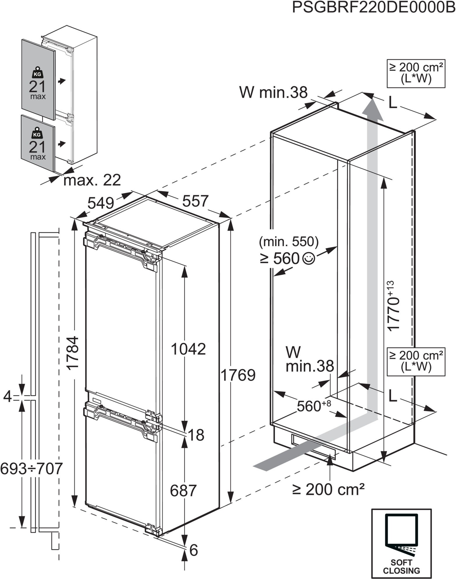 AEG Einbaukühlgefrierkombination Serie 9000 »TSC9V18WCC3« 176,9 cm hoch 55,7 cm breit MultiChill-Null-Grad-Schublade -3°C bis +5°C wählbar, WiFi, NoFrost