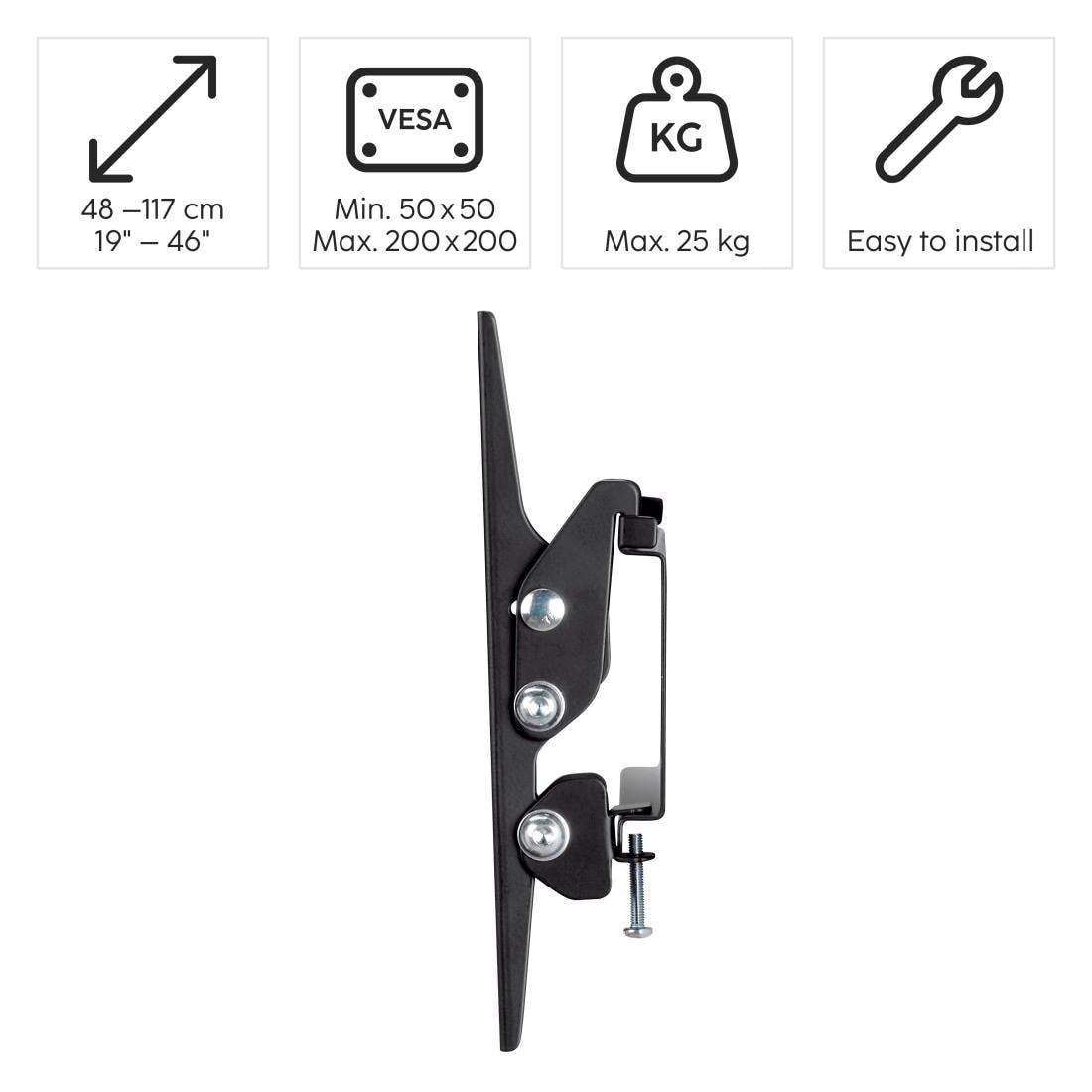 Hama TV-Wandhalterung »TV-Wandhalterung neigbar, bis 25kg, 48 - 117 cm (19" - 46"), 32", 43"«, bis 117 cm Zoll