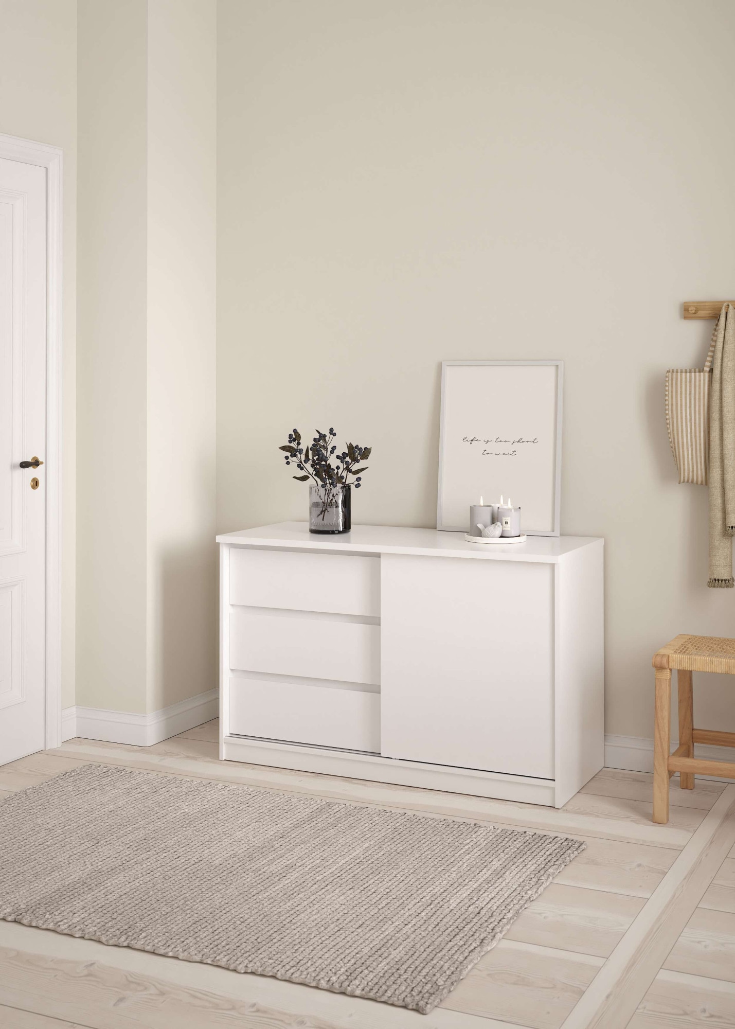 Naia Storage Unit with 1 Sliding Door and 3 Drawers in White High Gloss, none