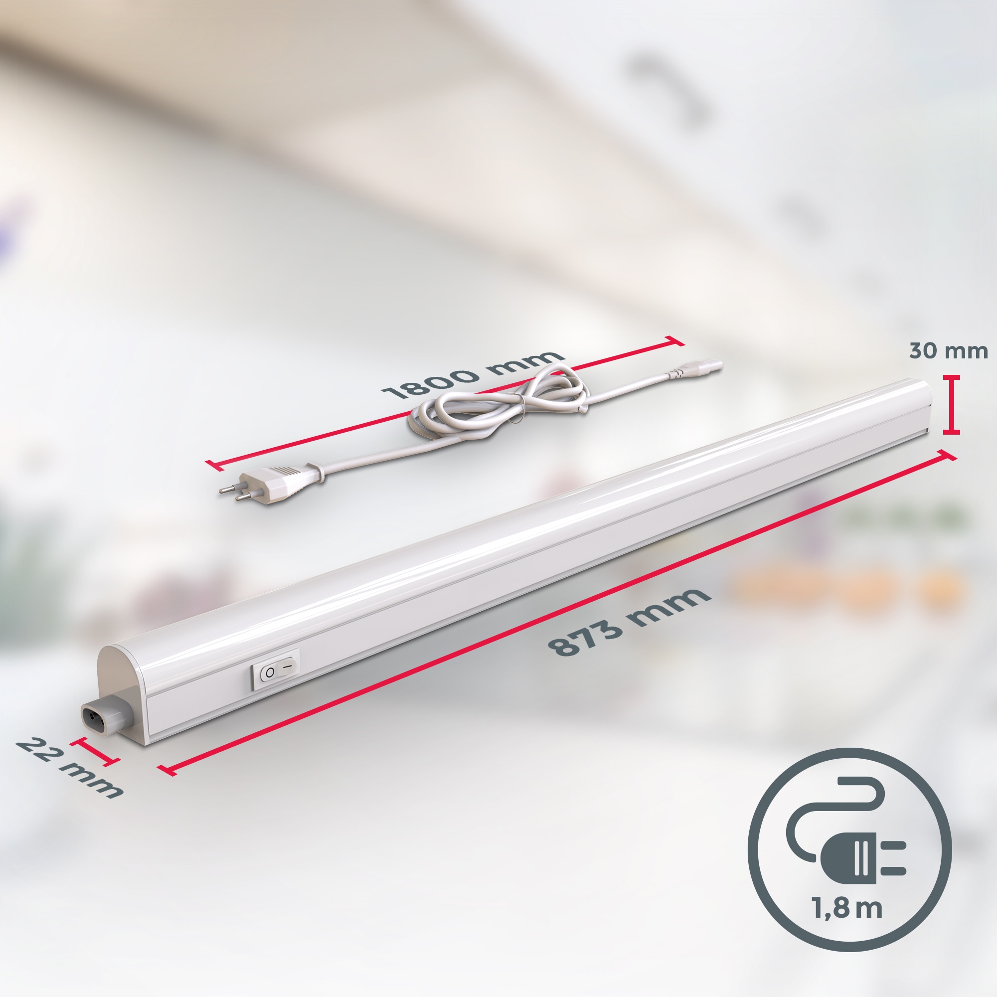 B.K.Licht Unterschrankleuchte, 2er Set, Kunststoff, weiß, inkl. je 1 x LED-Platine, 15 Watt, 1.500 Lumen, 4.000 Kelvin, nicht dimmbar, inkl. Ein-/Aus-Schalter, inkl. Zuleitung 1,8m