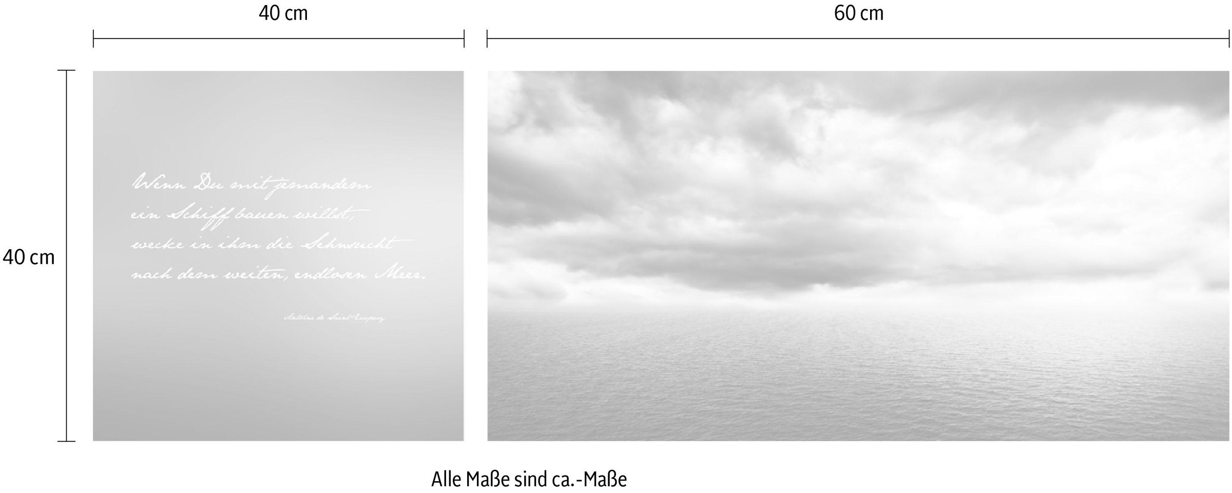 queence Leinwandbild »Endloses Meer« Kunst | Meer | Meer Bilder | Modern | Schriftzug | Schriftzüge | Spa | Spa Bilder | Sprüche | Sprüche & Texte Set,  Premium-Leinwandstoff, Handarbeit aus Deutschland, Zitat, 2er Set