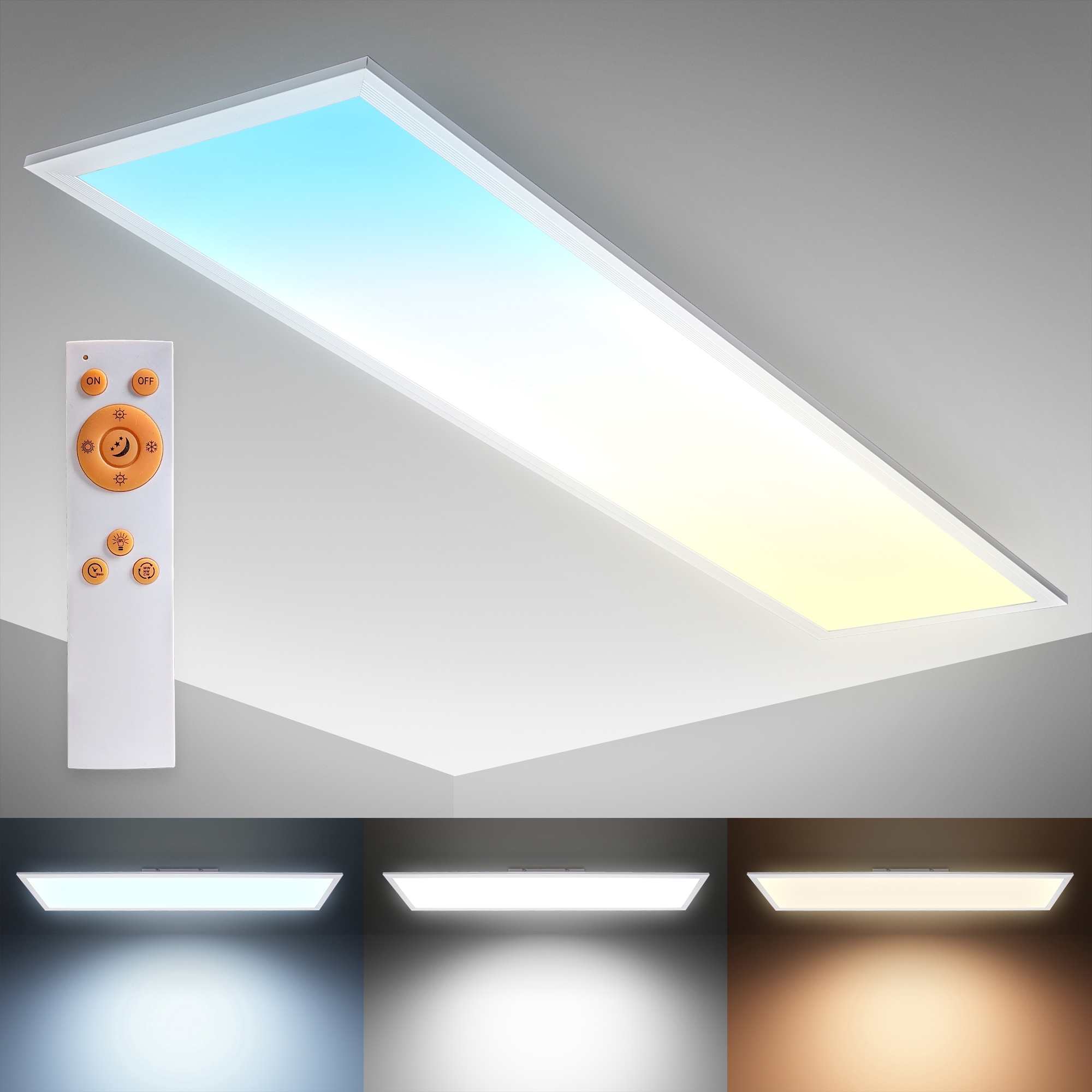 B.K.Licht LED Deckenleuchte / LED Panel 100 x 25cm, ultra-flache  Deckenlampe dimmbar mit 24 Watt, 2200 Lumen Leuchtmittel,3000K-6500K, Timer  & Nachtlicht, Memoryfunktion, inklusive Fernbedienung online kaufen | mit 3  Jahren XXL Garantie |