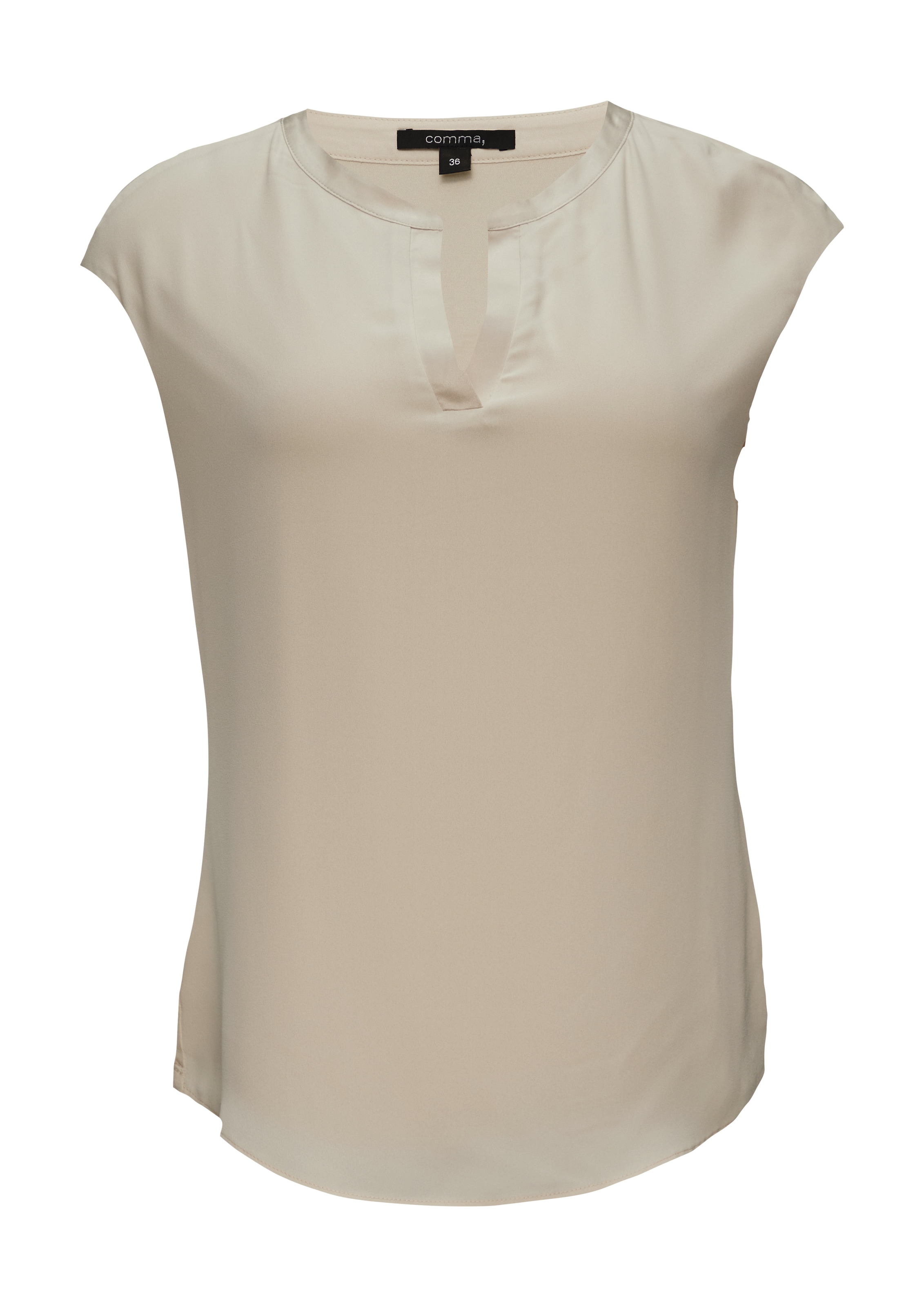 Comma Blusenshirt mit geschlitztem Rundhals, Satin-Optik