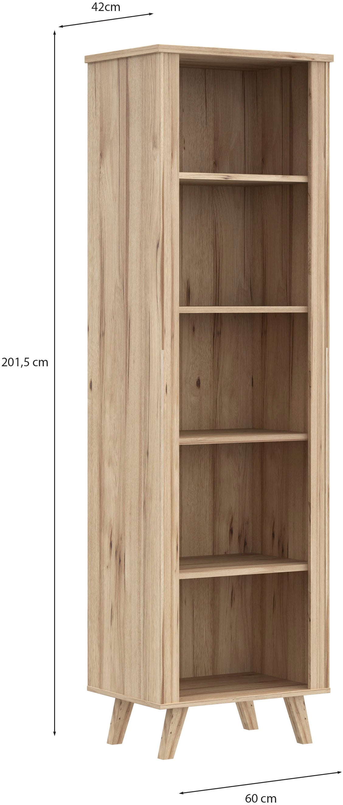 FORTE Wandregal »Vankka Regal«, (B/H/T 59,7/201,5/41,7 cm), Regal, Holzfüße, 5 offene Fächer, Einlegeböden variabel einsetzbar