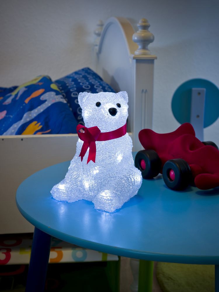 KONSTSMIDE LED Dekofigur »LED Acryl Eisbär mit roter Schleife«, 16 kalt weiße Dioden