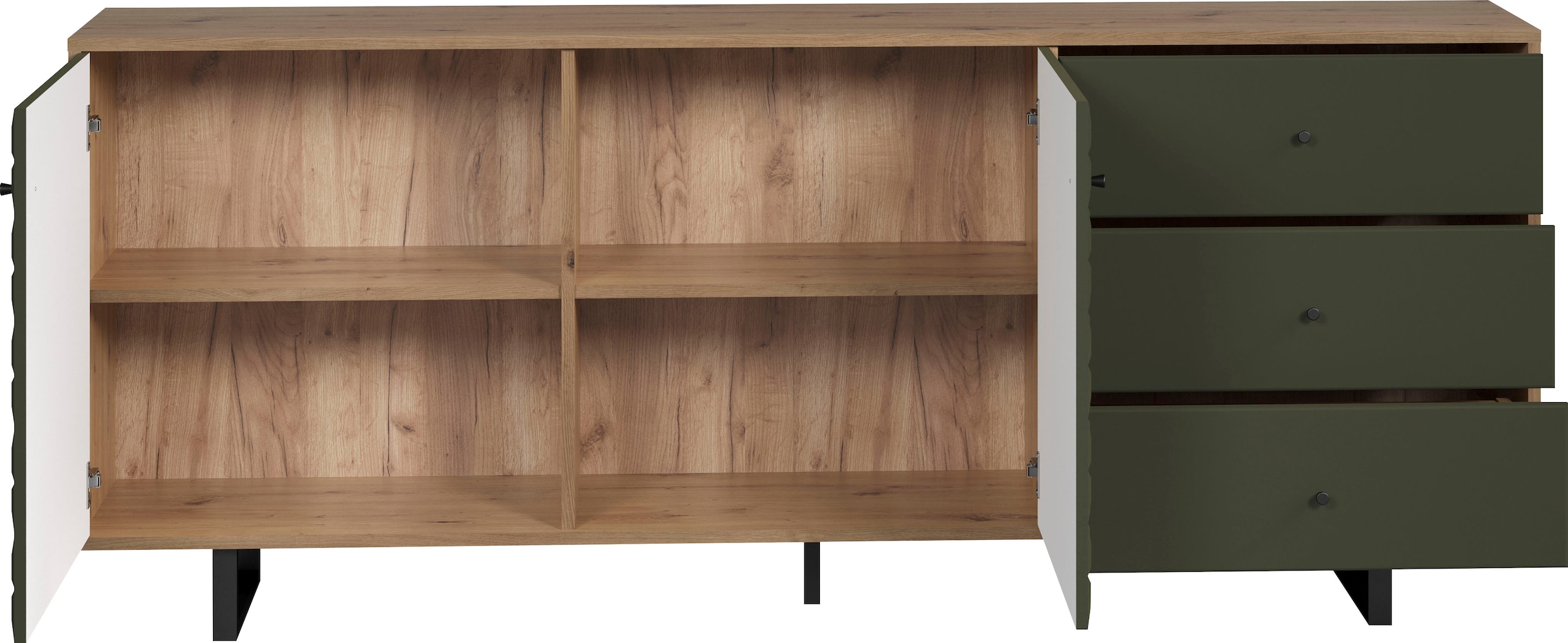 PLACES OF STYLE Sideboard »Ferretti« Wohnzimmerkommode mit besonderer Fräsung und Füße/Griffe aus Metall