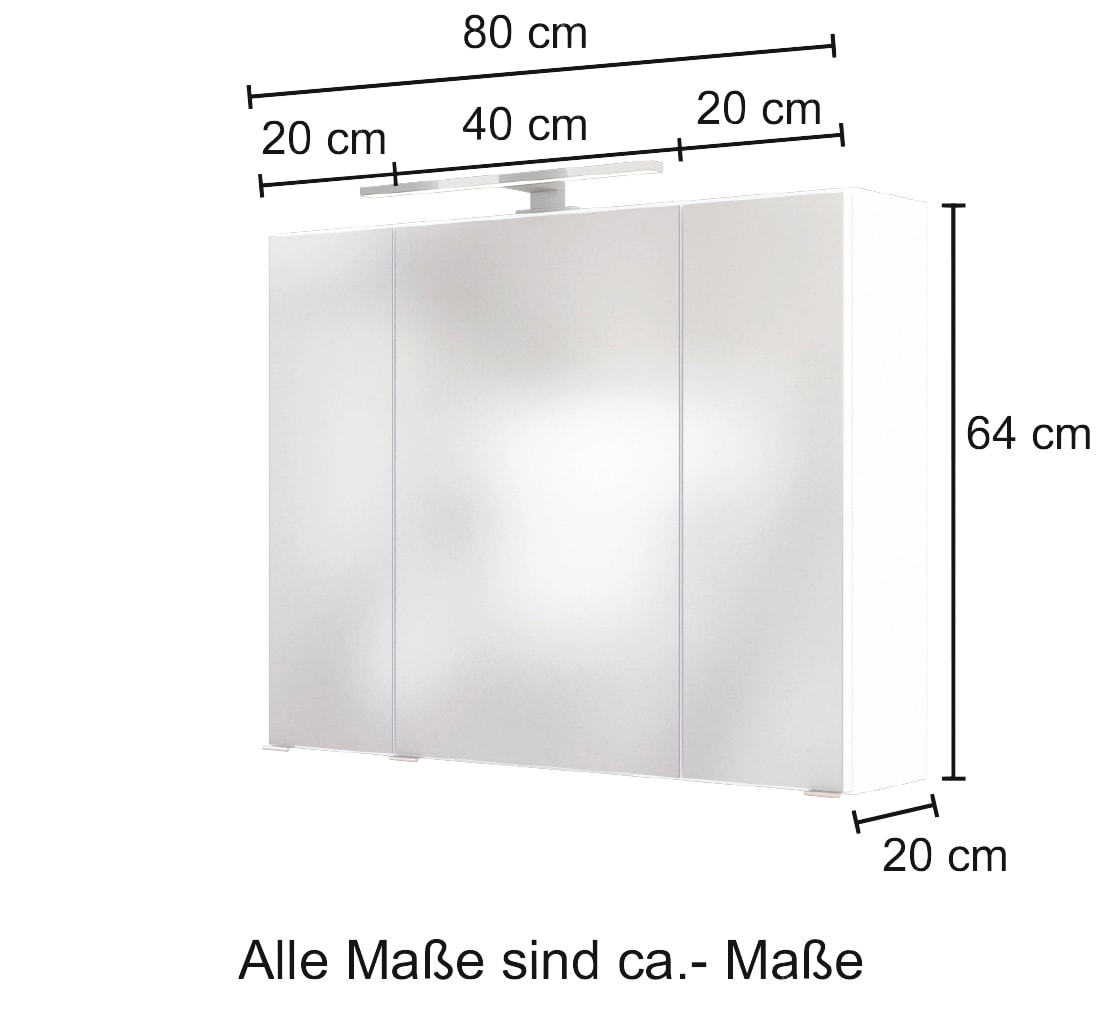 welltime Spiegelschrank »Malibu«, Breite 80 cm, mit Spiegeltüren und Türendämpfern