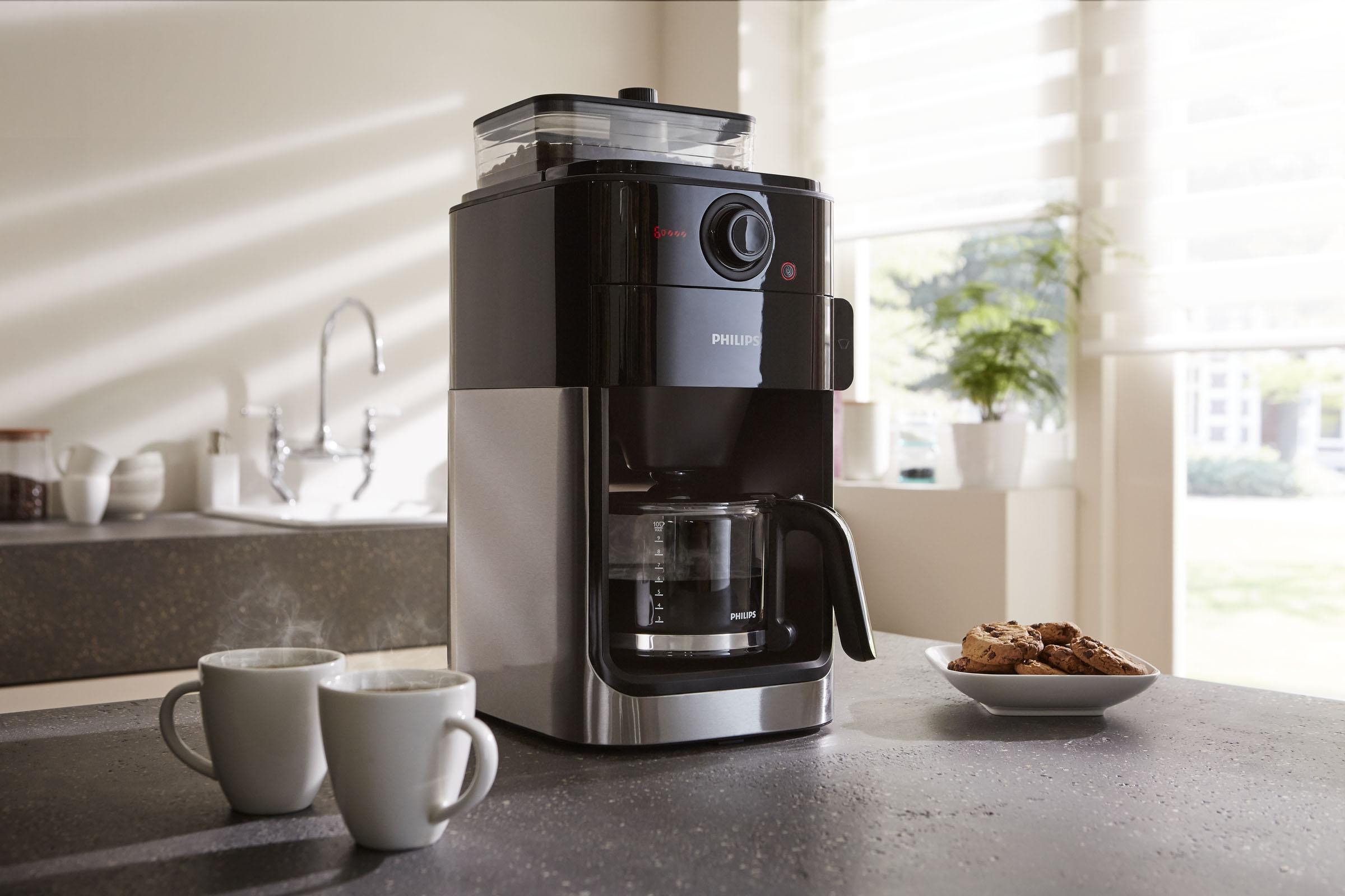 Philips Kaffeemaschine mit Mahlwerk »Grind & Brew HD7767/00«,  aromaversiegeltes Bohnenfach, edelstahl/schwarz mit 3 Jahren XXL Garantie