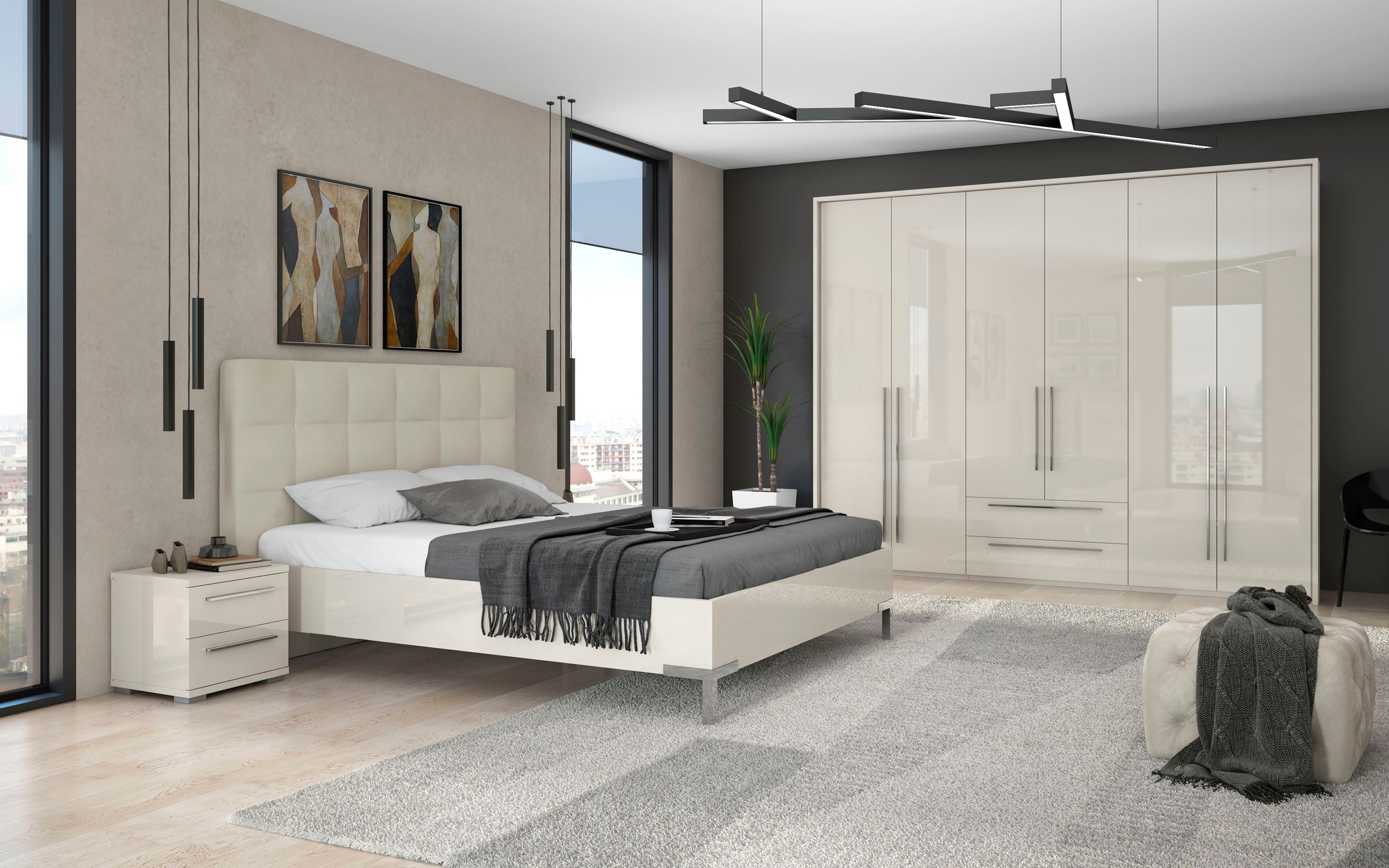 Places of Style Drehtürenschrank »Piano«, weiß, verschiedene Breiten mit 2 Schubladen, inklusive Beleuchtung