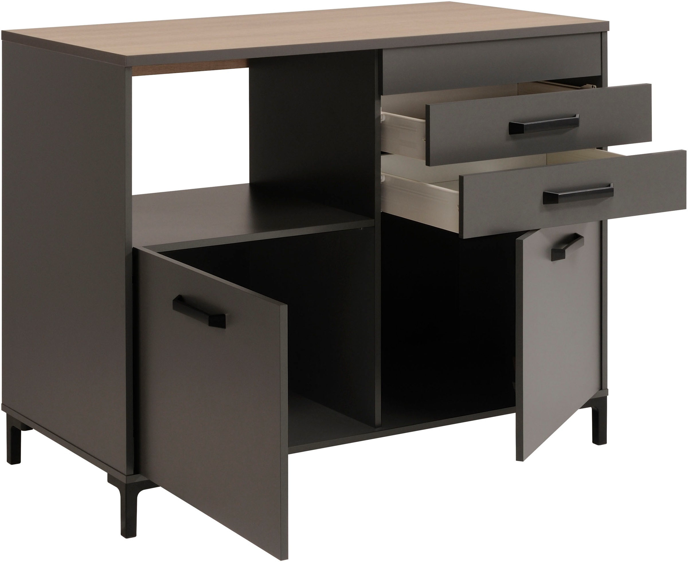 Parisot Schrank-Set »Moove 2, Küchenzeile, Arbeitsflächen ohne Ausschnitt« Spar-Set, Regalwand, 2-türiger Schrank, 2 türiger Schrank+2 Schubladen und  Fach, 3 Stk. tlg.