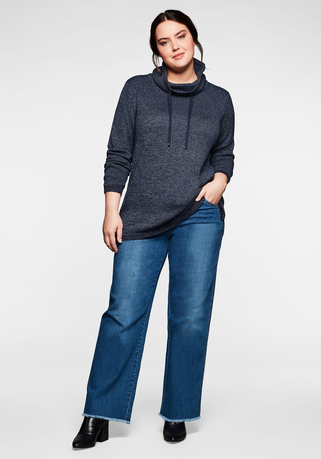 Sheego Rollkragenpullover »Pullover mit weitem Kragen, in melierter Optik«, mit weitem Kragen, in melierter Optik