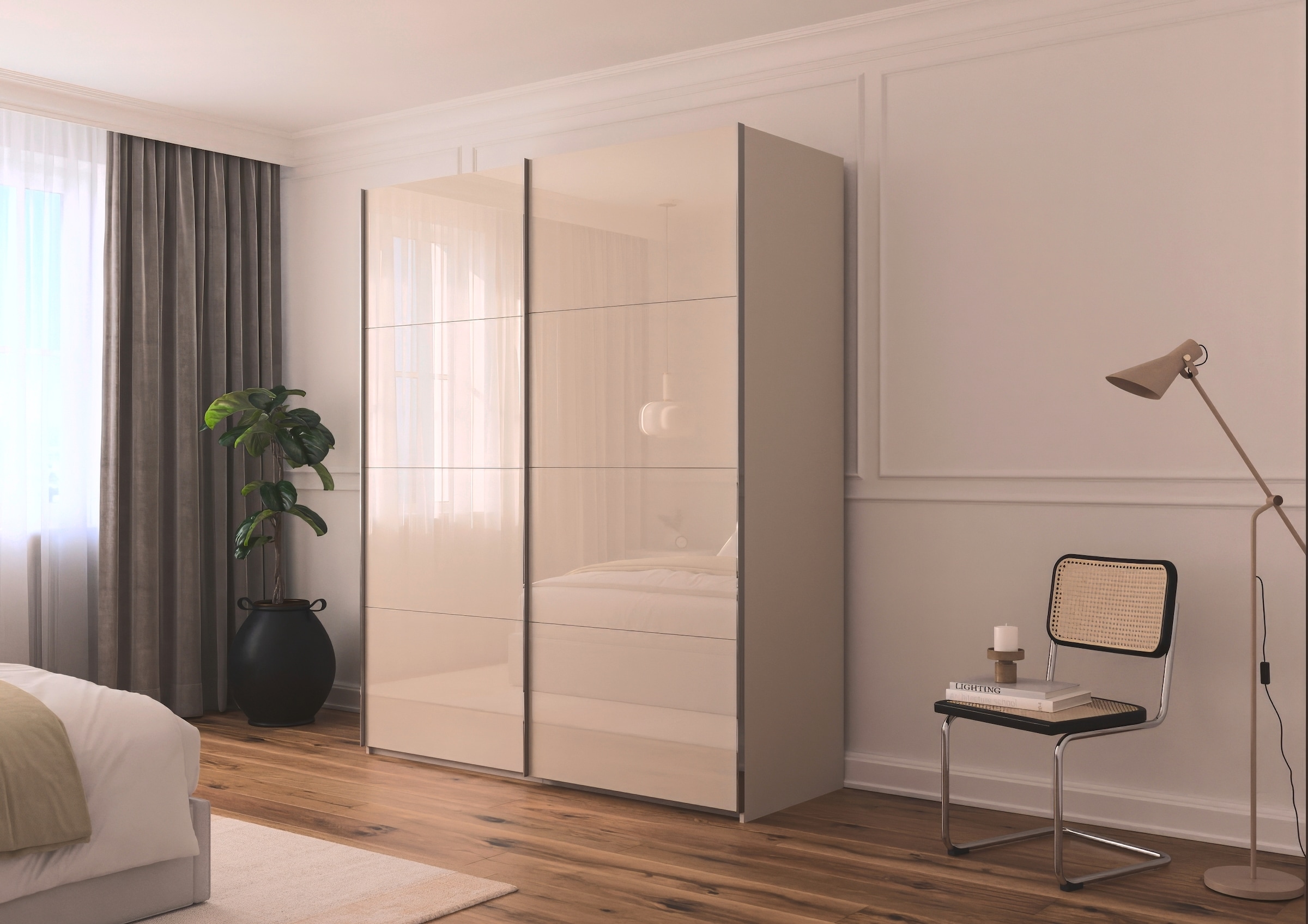rauch Schwebetürenschrank »Kleiderschrank Schrank Garderobe Schlafzimmerschrank SCALE-FYRA«, edle viergeteilte Türen mit Glas-Front viele Farben MADE IN GERMANY
