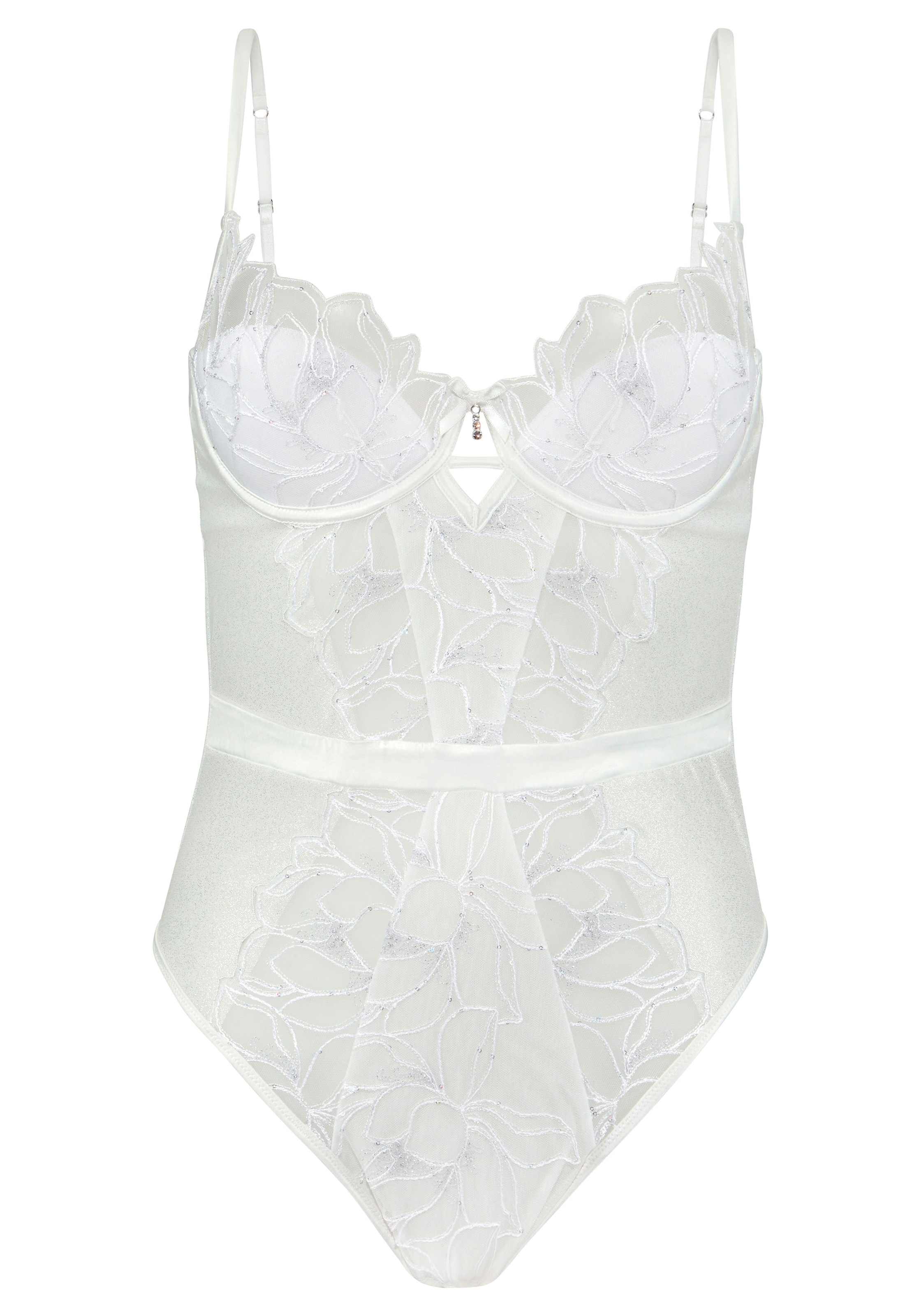 LASCANA Stringbody, aus edler Spitze und schimmerndem Soft-Mesh, sexy Dessous