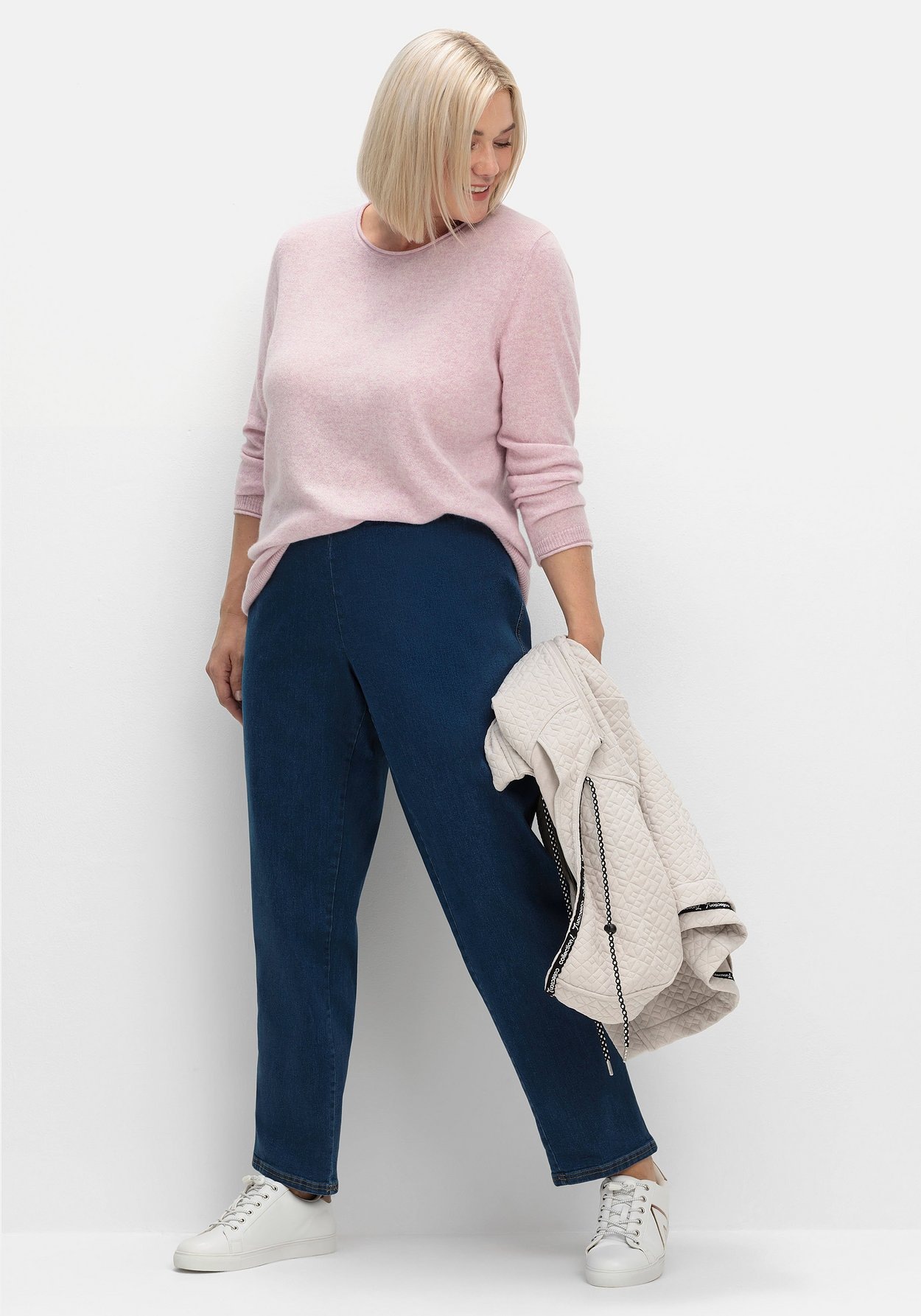 Sheego Rundhalspullover »Pullover aus reinem Kaschmir, mit Rollkanten«, aus reinem Kaschmir, mit Rollkanten