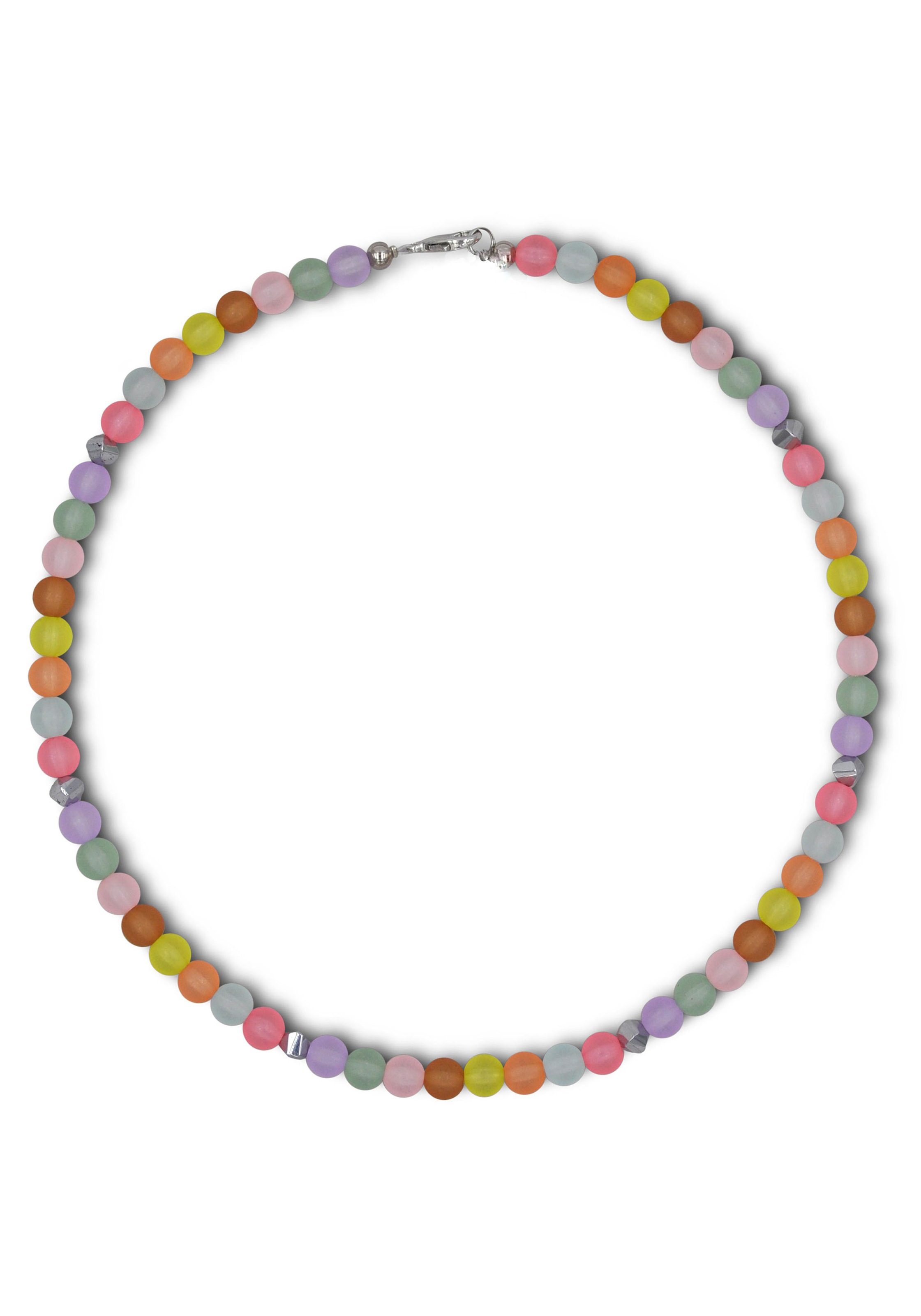 J.Jayz Collier »Regenbogen-Pastellfarben transparent matt « mit Hämatitwürfel und Kunststoffperlen