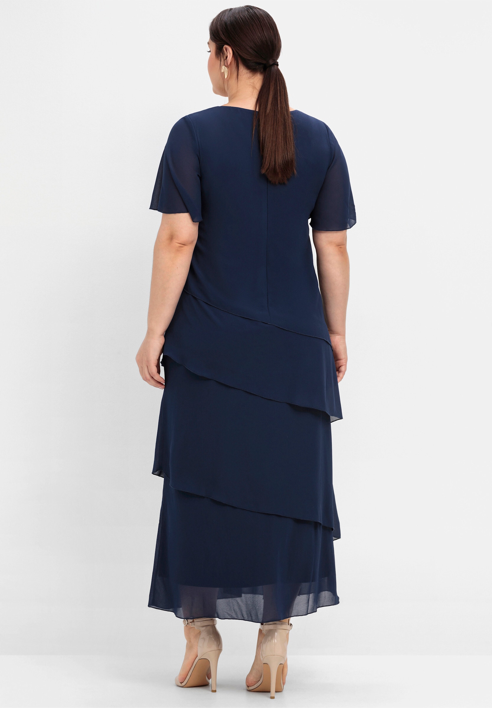 Sheego Jerseykleid »Abendkleid Cocktailkleid im Lagenlook, mit Volants« Ohne Tasche in Maxi-Länge